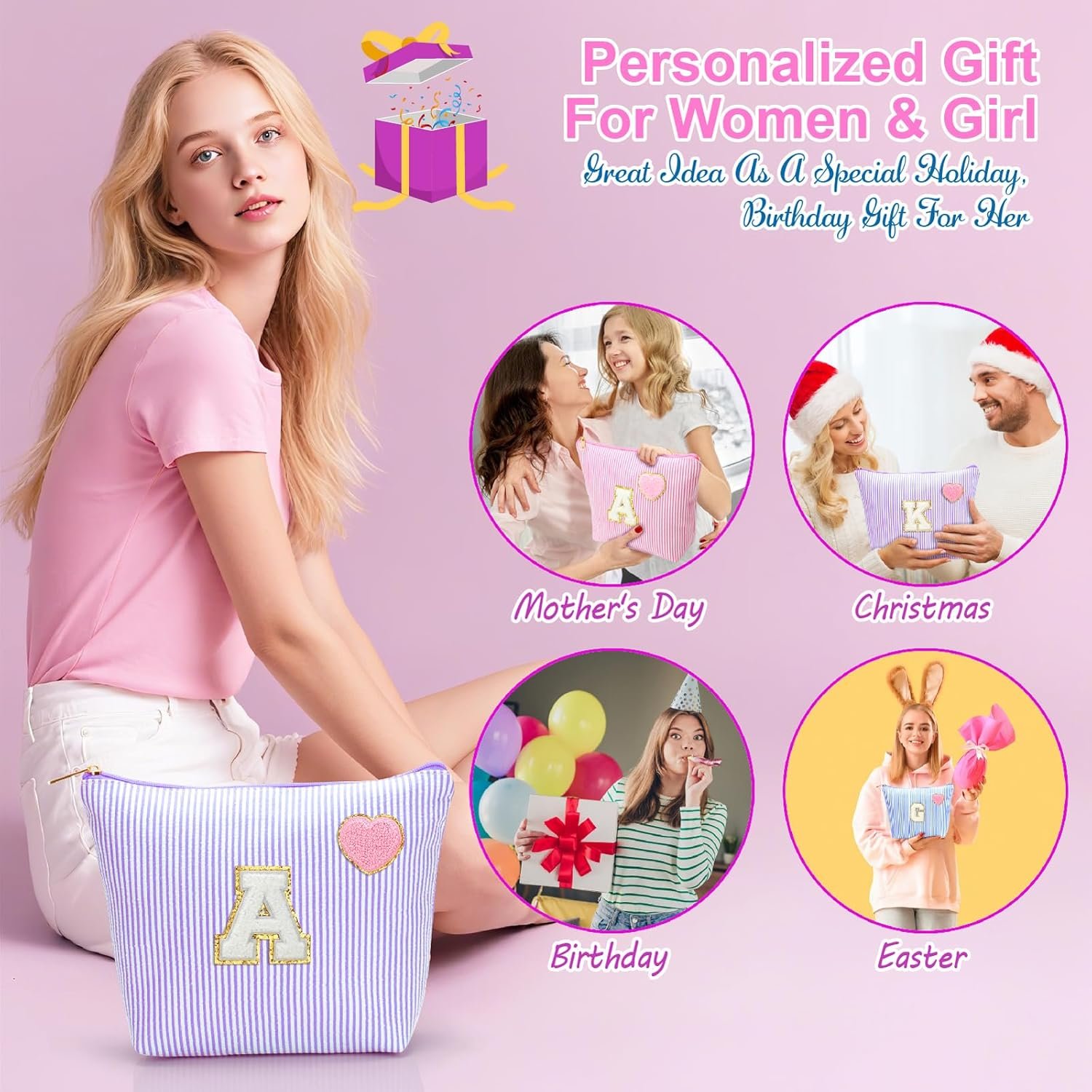 Private Label Personalized Preppy Initial Makeup Cosmetic Bags Manufacturer Trendy Toiletry Travel Pouches for Teen Girls Kids Women Letter Pouch Purse Holiday Birthday Gifts Custom Logo 2pack (A, Purple) Private Label Personalized Preppy Initial Makeup Cosmetic Bags Manufacturer Trendy Toiletry Travel Pouches for Teen Girls Kids Women Letter Pouch Purse Holiday Birthday Gifts Custom Logo 2pack (A, Purple)