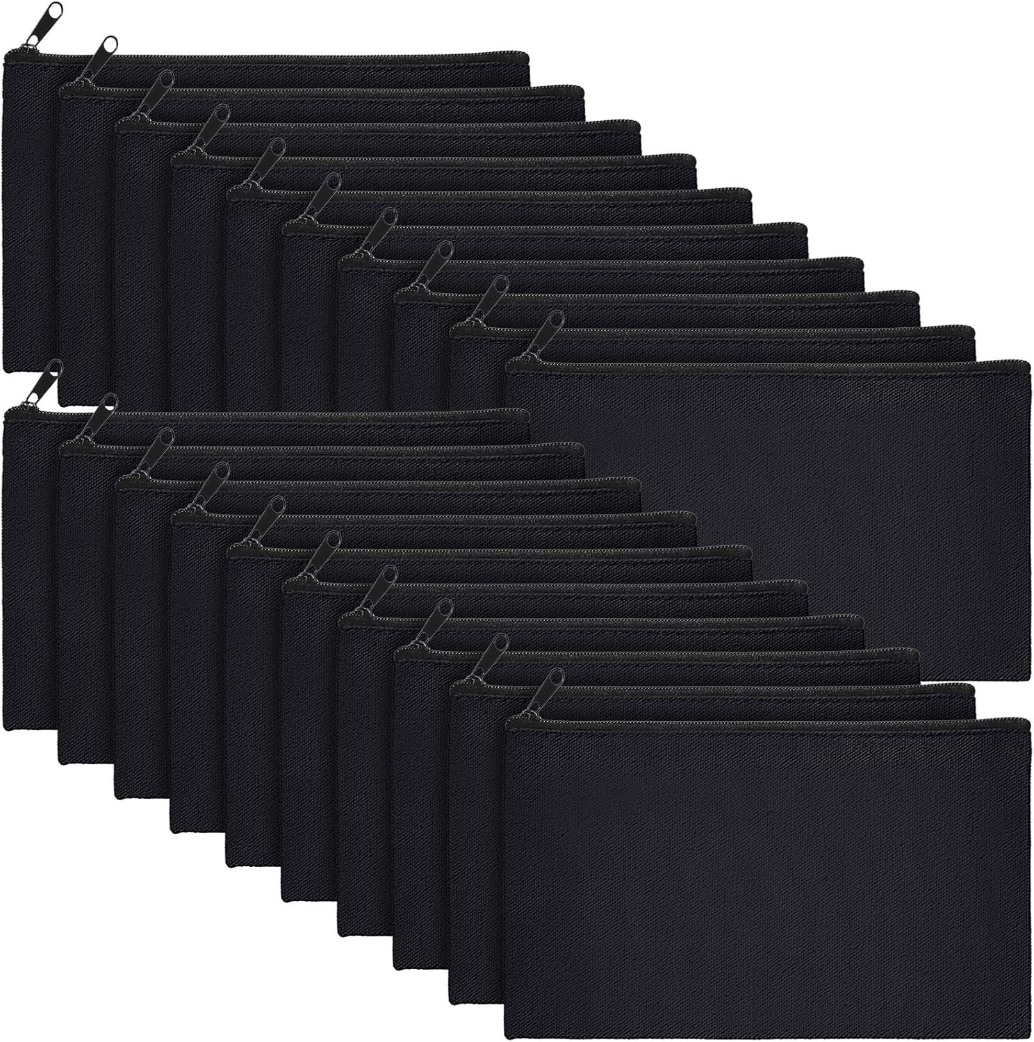 Custom Logo 50 Pack Small Bulk Blank Canvas Zipper Pencil Pouch Private Label Multipurpose DIY Cosmetic Toiletry Bag Manufacturer for Valentines Galentines Day Gift Travel Stationery Black