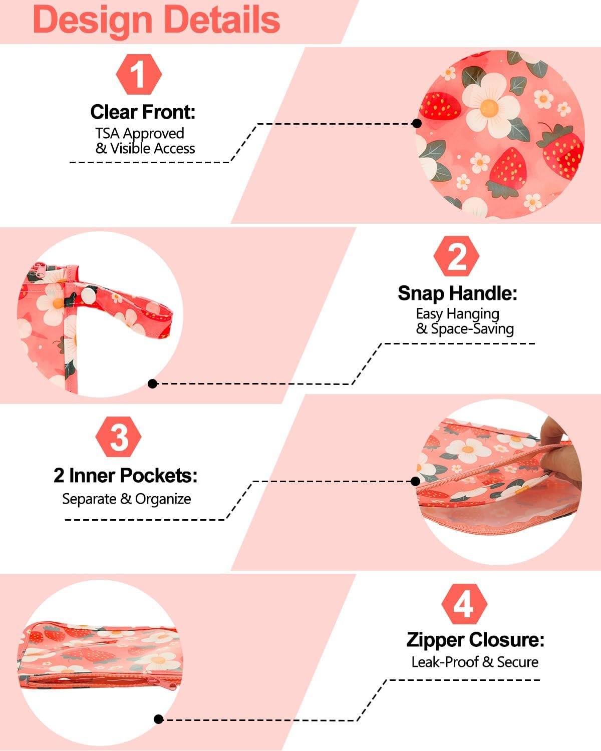 Factory Direct Private Label Clear Travel Organizer Bags 3 Pack TSA Approved Mess-Proof Pouches with Snap Handle Water-Resistant Toiletry Essentials for Baby & Mom Strawberry Custom Logo Factory Direct Private Label Clear Travel Organizer Bags 3 Pack TSA Approved Mess-Proof Pouches with Snap Handle Water-Resistant Toiletry Essentials for Baby & Mom Strawberry Custom Logo