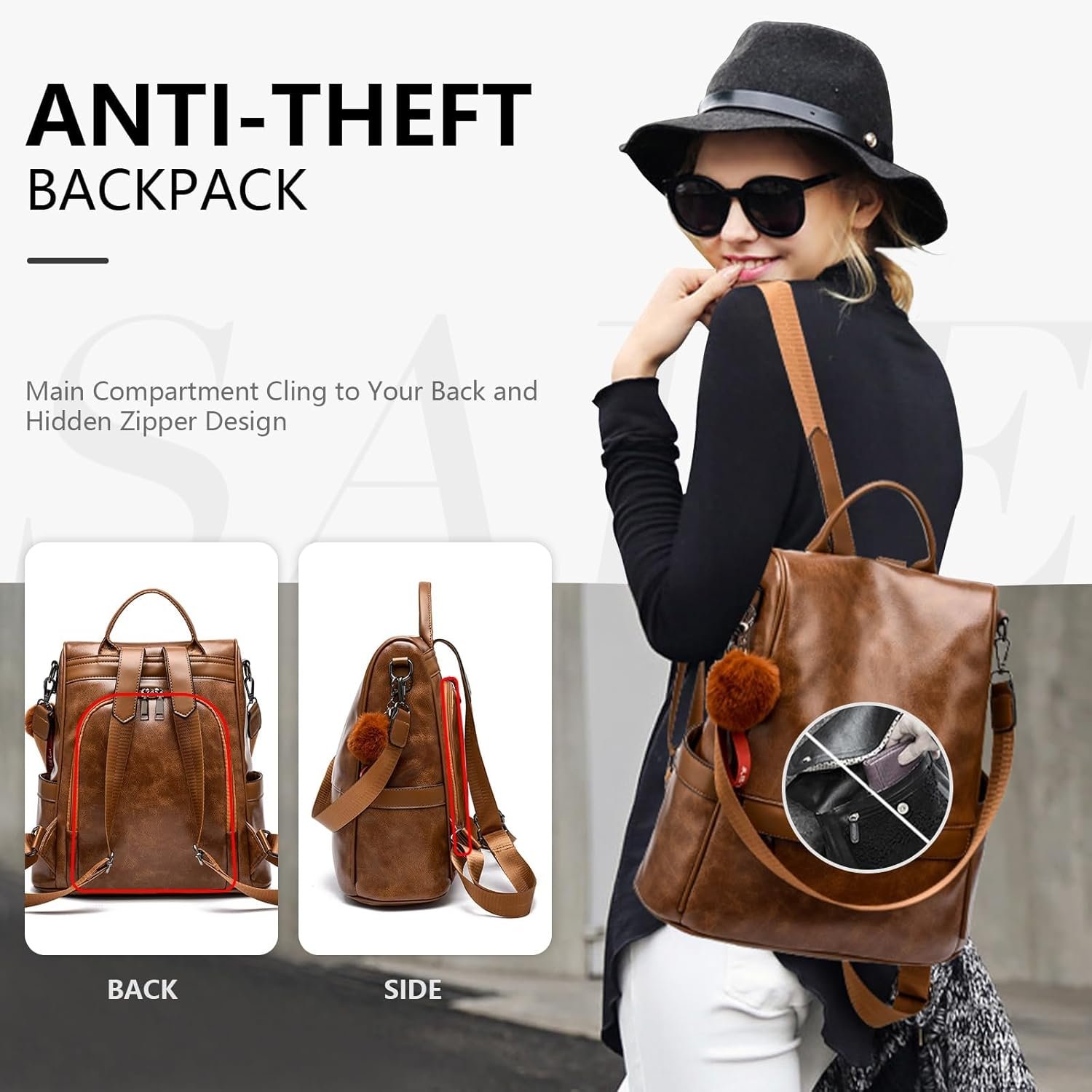Custom Logo Womens PU Leather Anti-Theft Backpack Purse Casual Shoulder Satchel Bag Manufacturer Private Label
