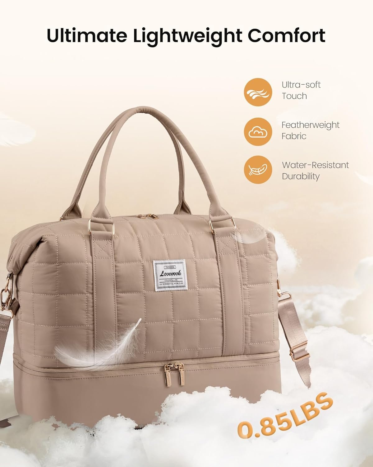 Private Label Travel Duffel Bag - Versatile Weekender for Women with Custom Logo, Puffer Carry On Overnight Bag for Short Trips from Manufacturer, Black/White/Brown