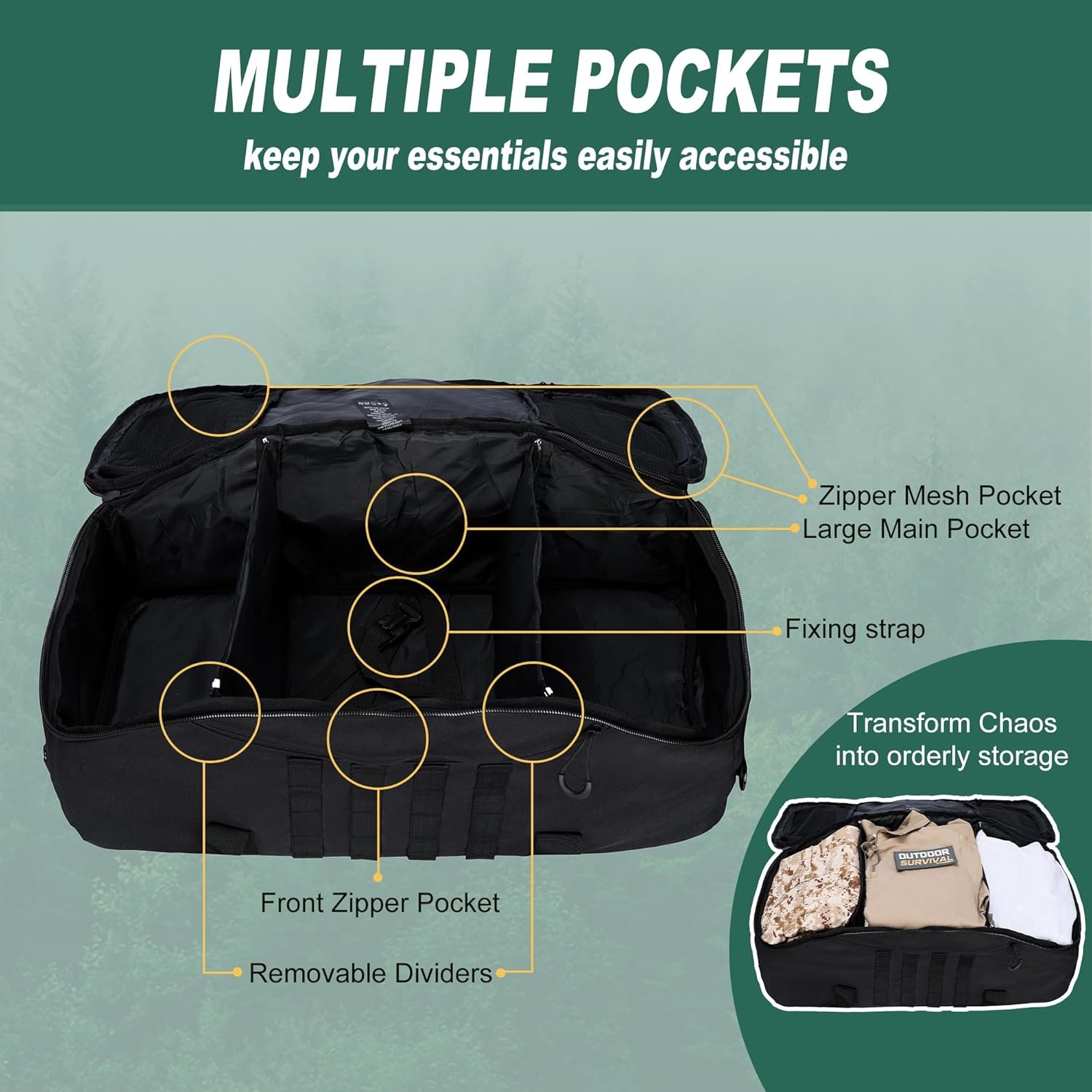 Factory Men's Gym Backpack - Private Label Sports Duffel Travel Bag with Three Ways of Carrying Custom Logo (Black-60L)