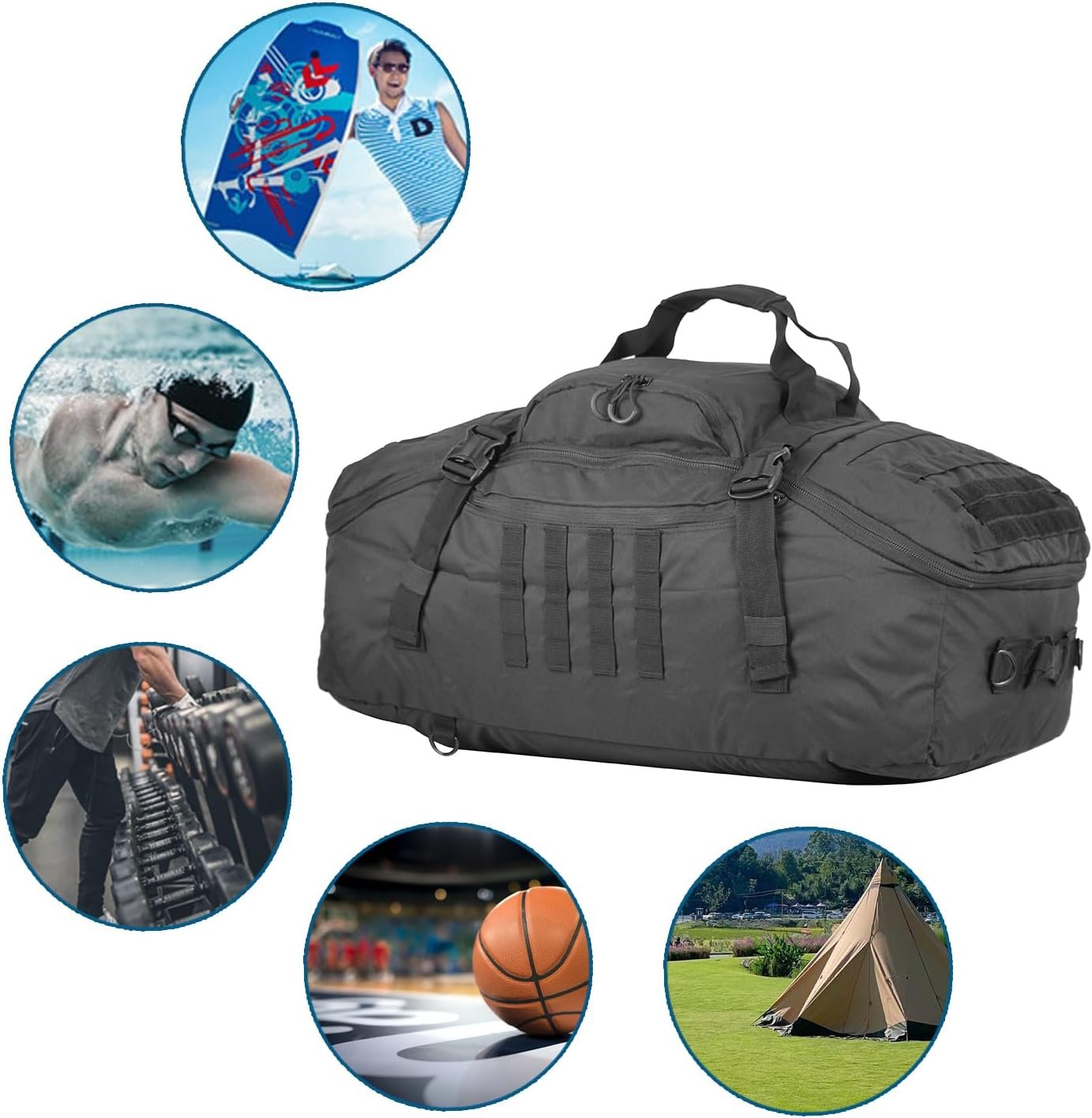 Factory Men's Gym Backpack - Private Label Sports Duffel Travel Bag with Three Ways of Carrying Custom Logo (Black-60L)