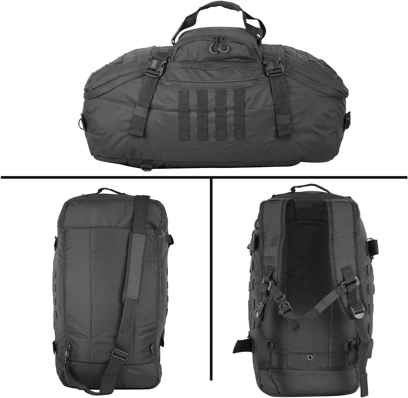 Factory Men's Gym Backpack - Private Label Sports Duffel Travel Bag with Three Ways of Carrying Custom Logo (Black-60L)