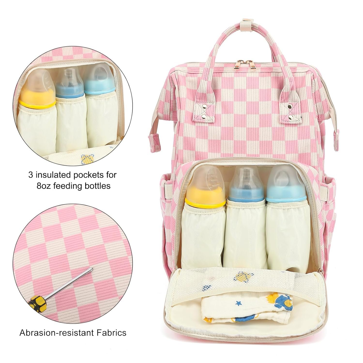Factory Baby Diaper Bag Backpack for Mom Private Label Large Capacity Travel Nappy Bag for Boys & Girls with Stroller Straps Corduroy Checkered Pink Custom Logo Factory Baby Diaper Bag Backpack for Mom Private Label Large Capacity Travel Nappy Bag for Boys & Girls with Stroller Straps Corduroy Checkered Pink Custom Logo