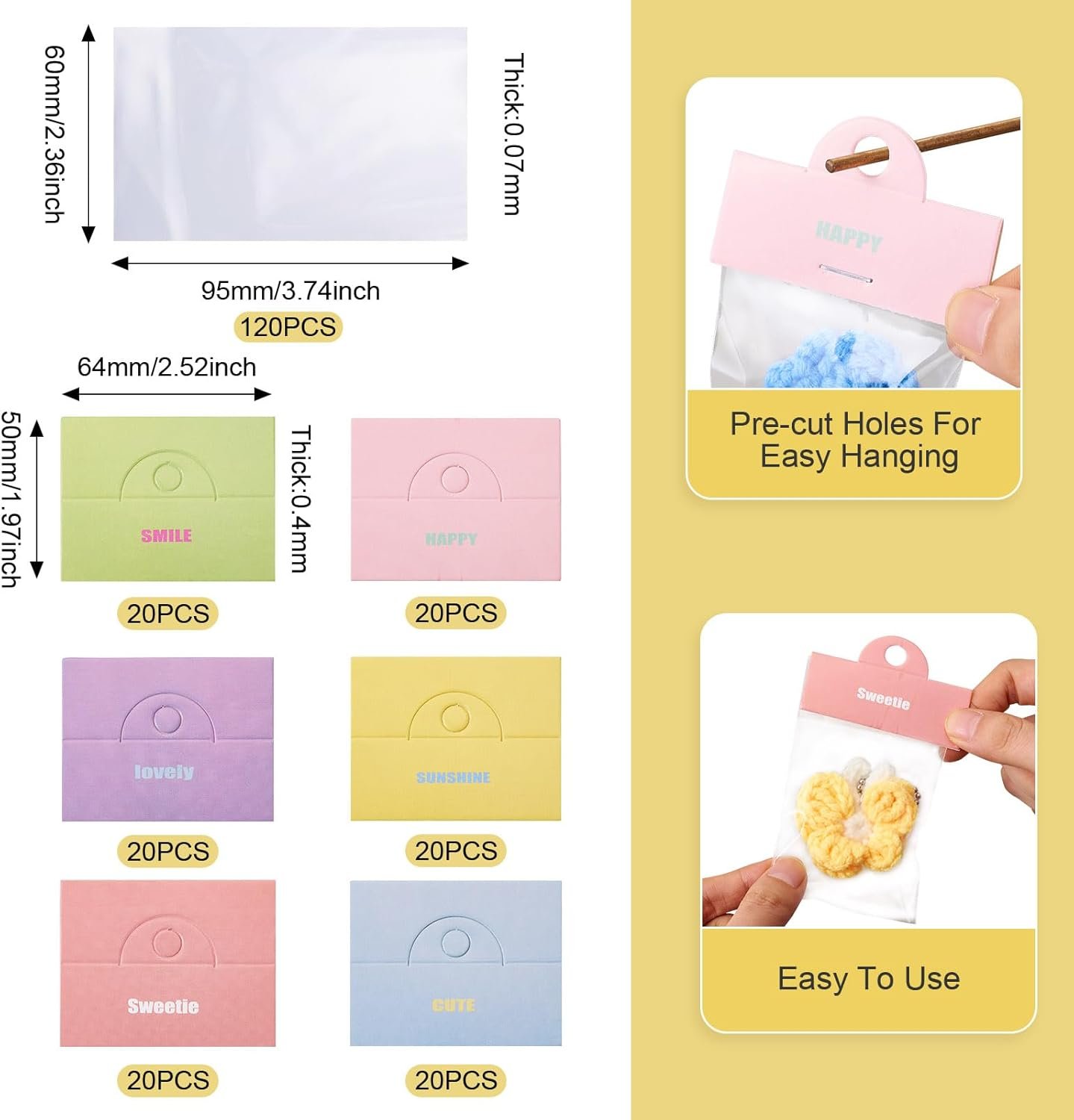 Custom Logo 120 Packs 3.72 x 2.36 Inch Clear Cellophane Jewelry Display Bags with Hole Private Label Hanging Organizer Storage for Wedding Travel Small Business Manufacturer