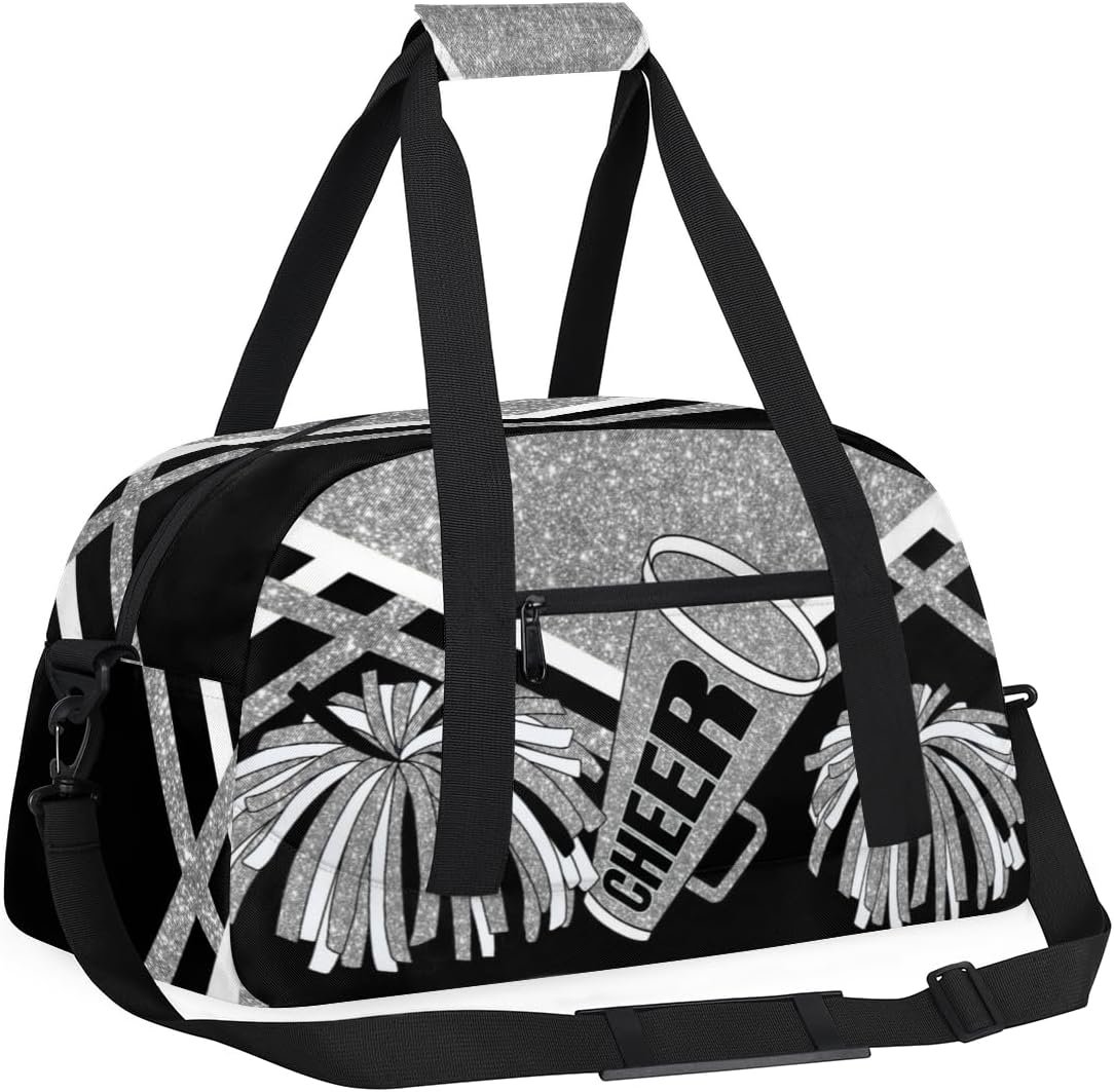 Private Label Cheerleading Dance Bag for Girls Sports Gym Duffel Weekender Custom Logo Lightweight Travel Dancing Cheerleaders Silver Black Glitters Print Effect Manufacturer