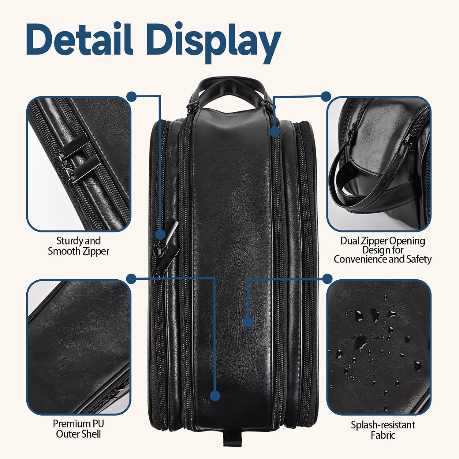 Custom Logo Waterproof Men's Makeup Cosmetic Travel Toiletry Bag Large Opening Bathroom Shaving Dopp Kit Private Label Vertical Free-Standing Large Capacity Storage Black Manufacturer