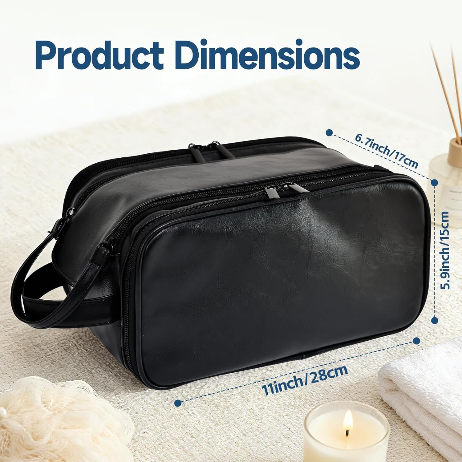 Custom Logo Waterproof Men's Makeup Cosmetic Travel Toiletry Bag Large Opening Bathroom Shaving Dopp Kit Private Label Vertical Free-Standing Large Capacity Storage Black Manufacturer