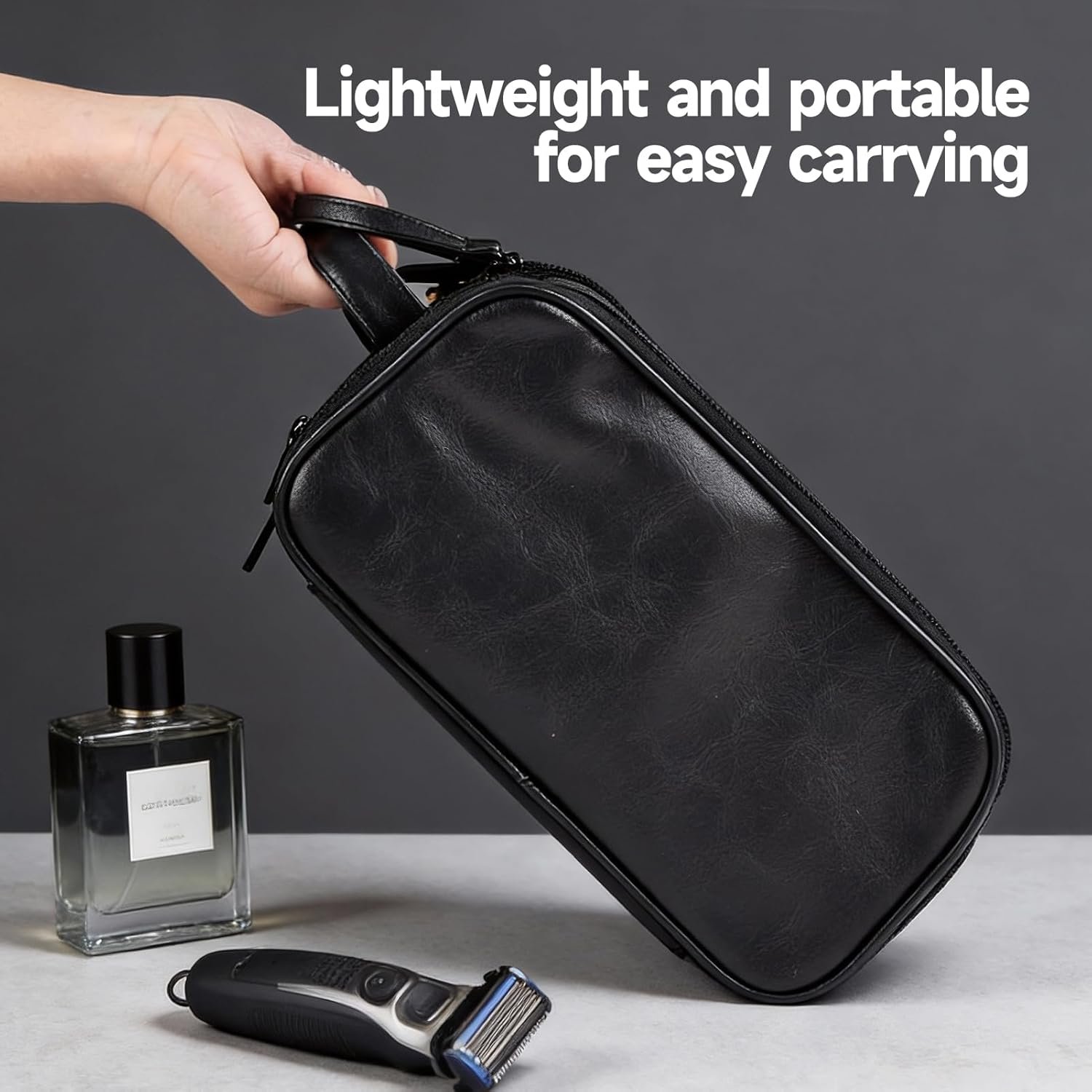 Custom Logo Waterproof Men's Makeup Cosmetic Travel Toiletry Bag Large Opening Bathroom Shaving Dopp Kit Private Label Vertical Free-Standing Large Capacity Storage Black Manufacturer