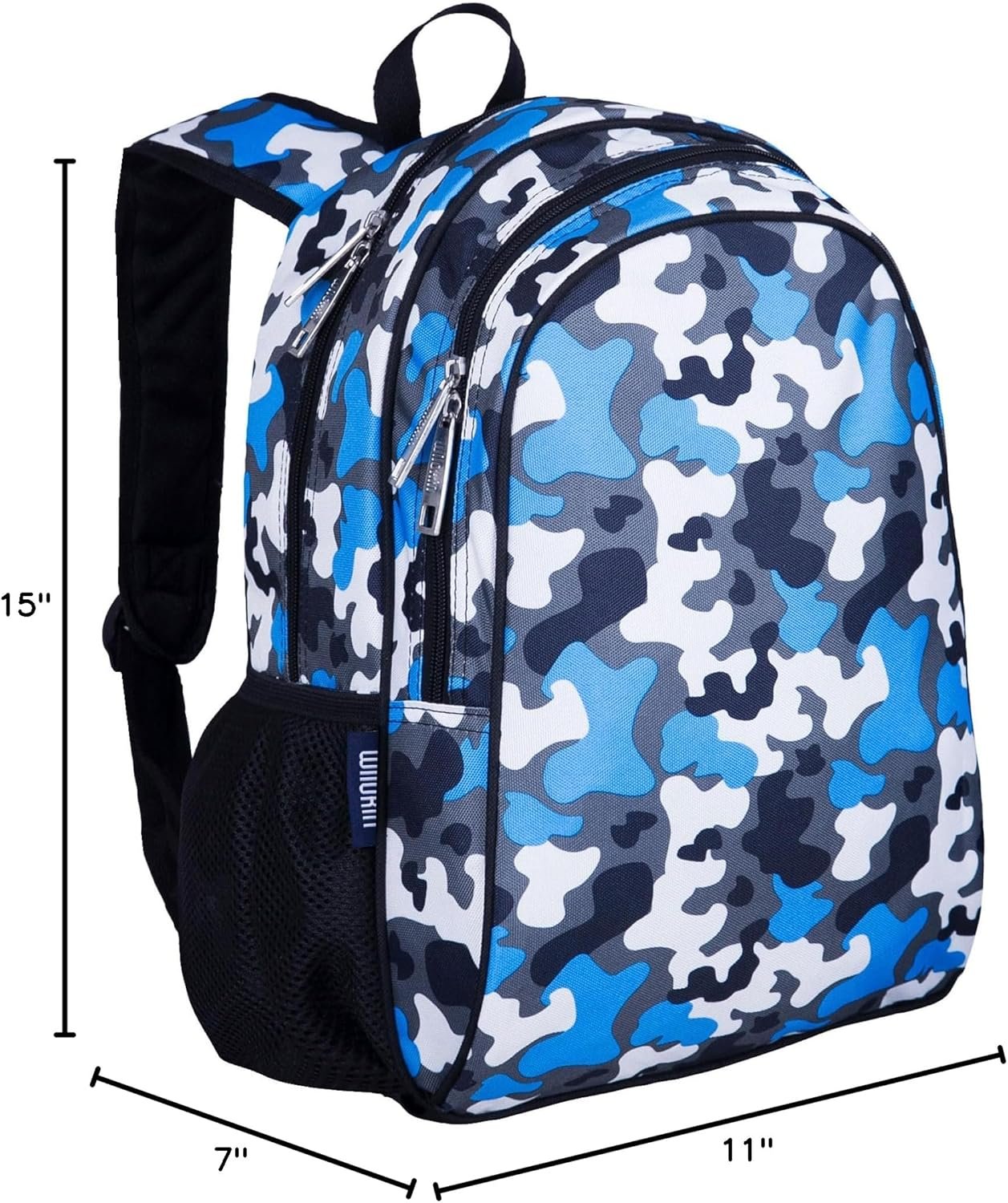 Custom Logo 15-inch Kids Backpack Durable Padded Adjustable Private Label for School & Travel Blue Camo Factory