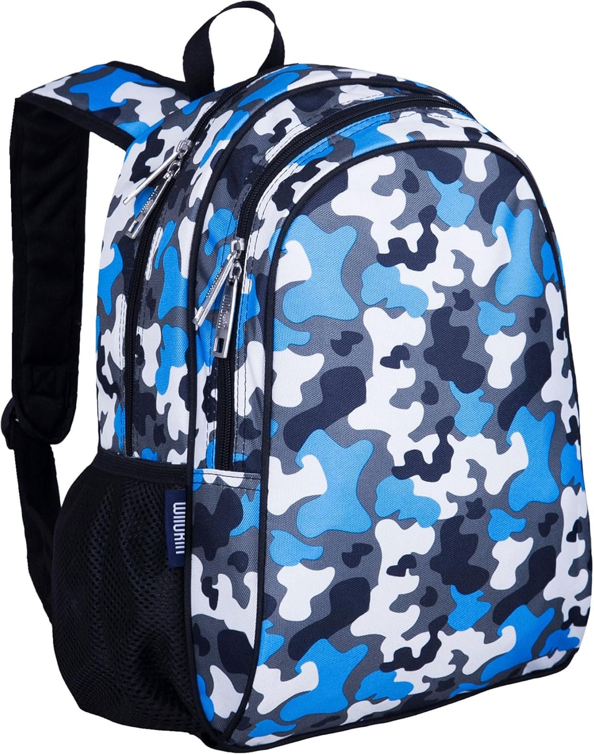Custom Logo 15-inch Kids Backpack Durable Padded Adjustable Private Label for School & Travel Blue Camo Factory