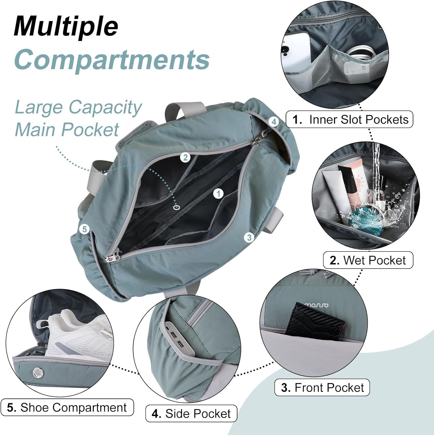 Manufacturer Small Gym Bag for Women Private Label Travel Duffle Carry On Weekender Bag with Shoe Compartment and Front Pocket for Sports Fitness Yoga Custom Logo Green