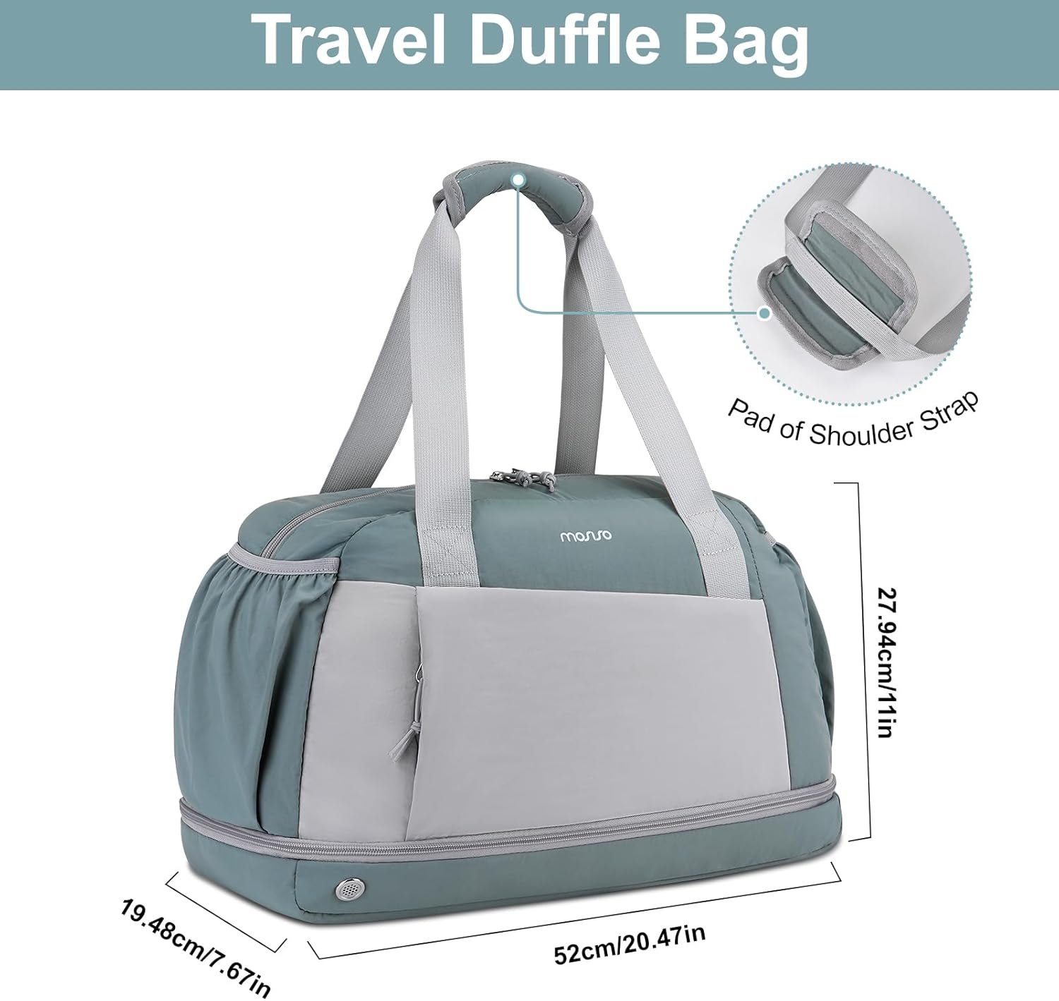 Manufacturer Small Gym Bag for Women Private Label Travel Duffle Carry On Weekender Bag with Shoe Compartment and Front Pocket for Sports Fitness Yoga Custom Logo Green