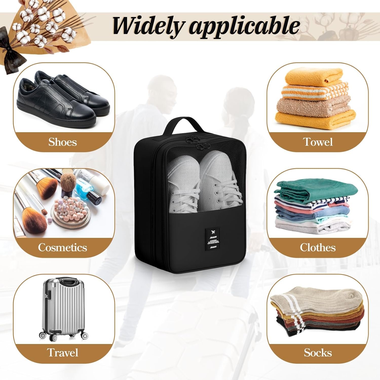 Private Label 2PCS 2-Layer Portable Shoe Storage Bags for Travel Holds 3 Pairs of Shoes Custom Logo Waterproof Visual Shoe Packing Cubes with Trolley Sleeve Zipper Manufacturer Black