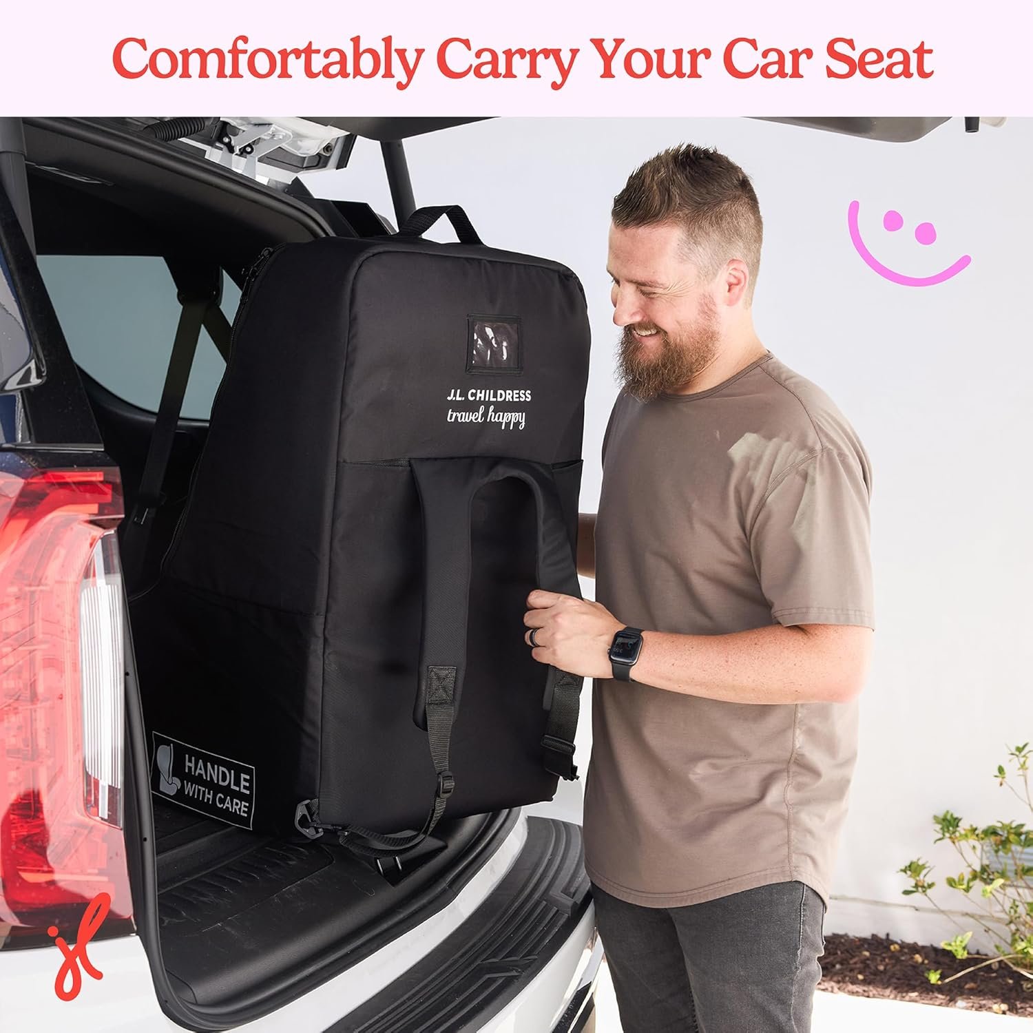 Custom Logo Padded Backpack Car Seat Bag - Private Label Airplane Travel Bag Fits Most Baby & Infant Carriers & Boosters Gate Check AirTag Compatible - Deluxe Black Manufacturer