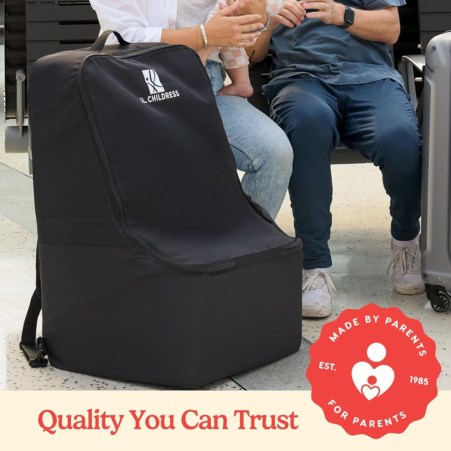 Custom Logo Padded Backpack Car Seat Bag - Private Label Airplane Travel Bag Fits Most Baby & Infant Carriers & Boosters Gate Check AirTag Compatible - Deluxe Black Manufacturer