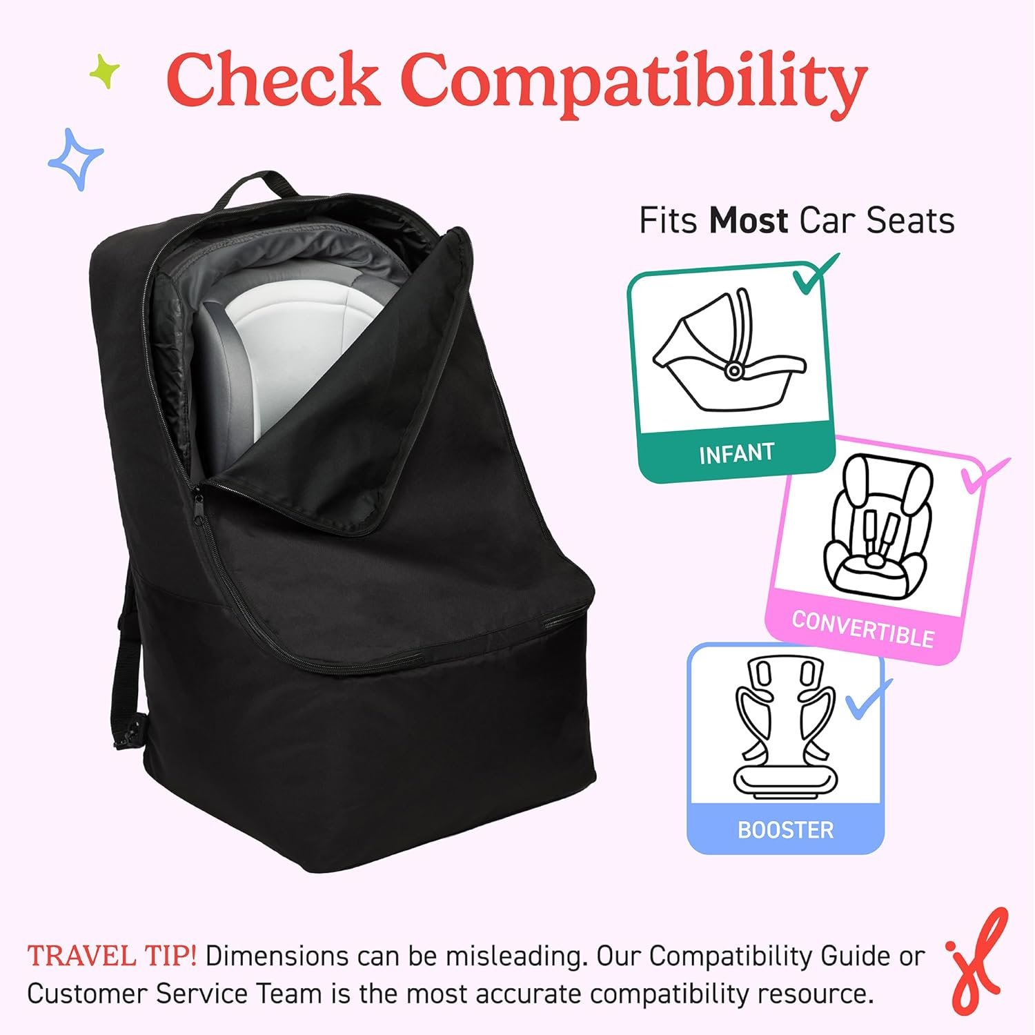 Custom Logo Padded Backpack Car Seat Bag - Private Label Airplane Travel Bag Fits Most Baby & Infant Carriers & Boosters Gate Check AirTag Compatible - Deluxe Black Manufacturer
