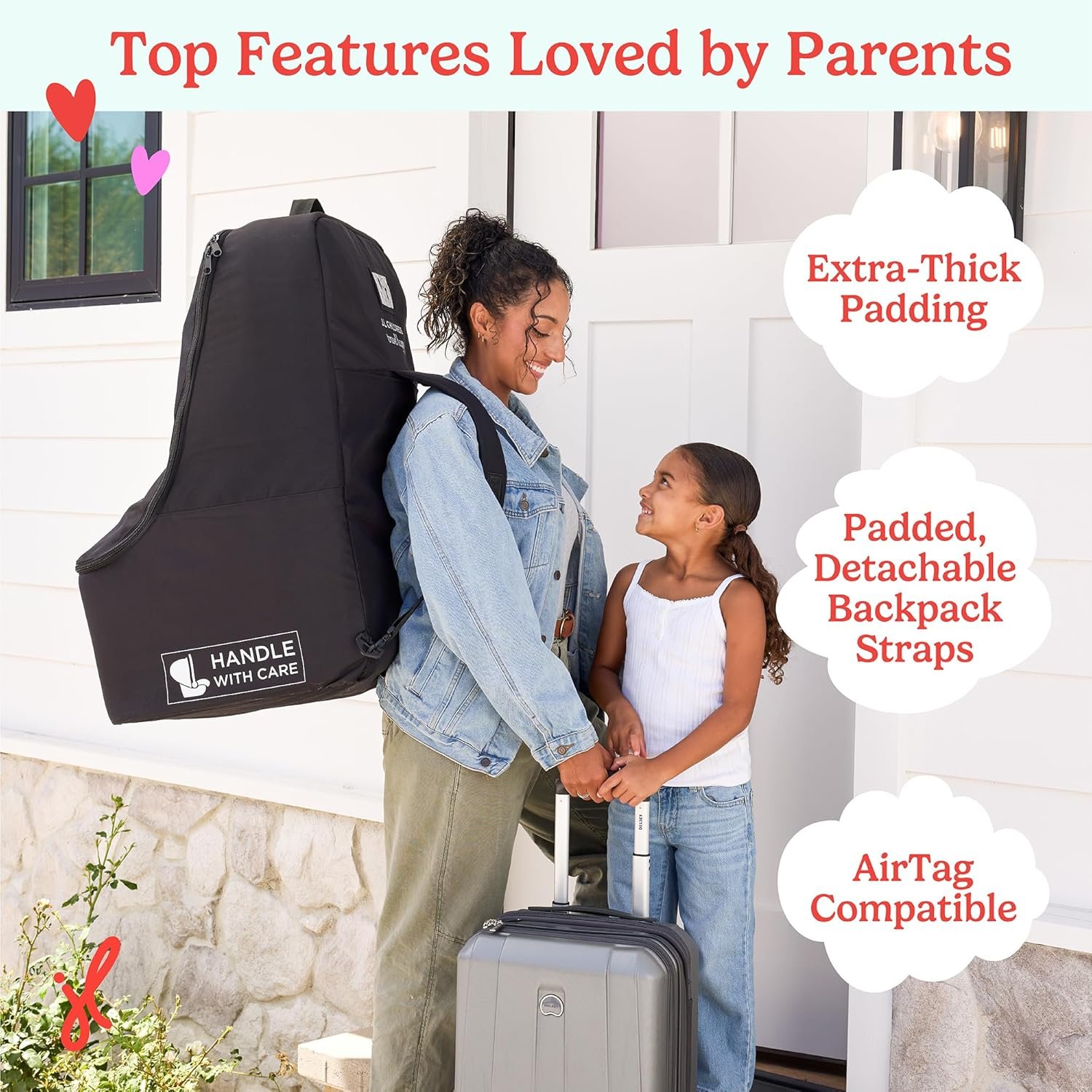 Custom Logo Padded Backpack Car Seat Bag - Private Label Airplane Travel Bag Fits Most Baby & Infant Carriers & Boosters Gate Check AirTag Compatible - Deluxe Black Manufacturer