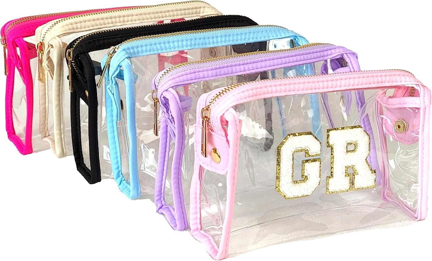 Custom Logo Clear Cosmetic Toiletry Bag Personalized Chenille Patches Nylon Zipper Makeup Pouch Travel Pouch Letters Private Label Bridesmaid Gift Manufacturer