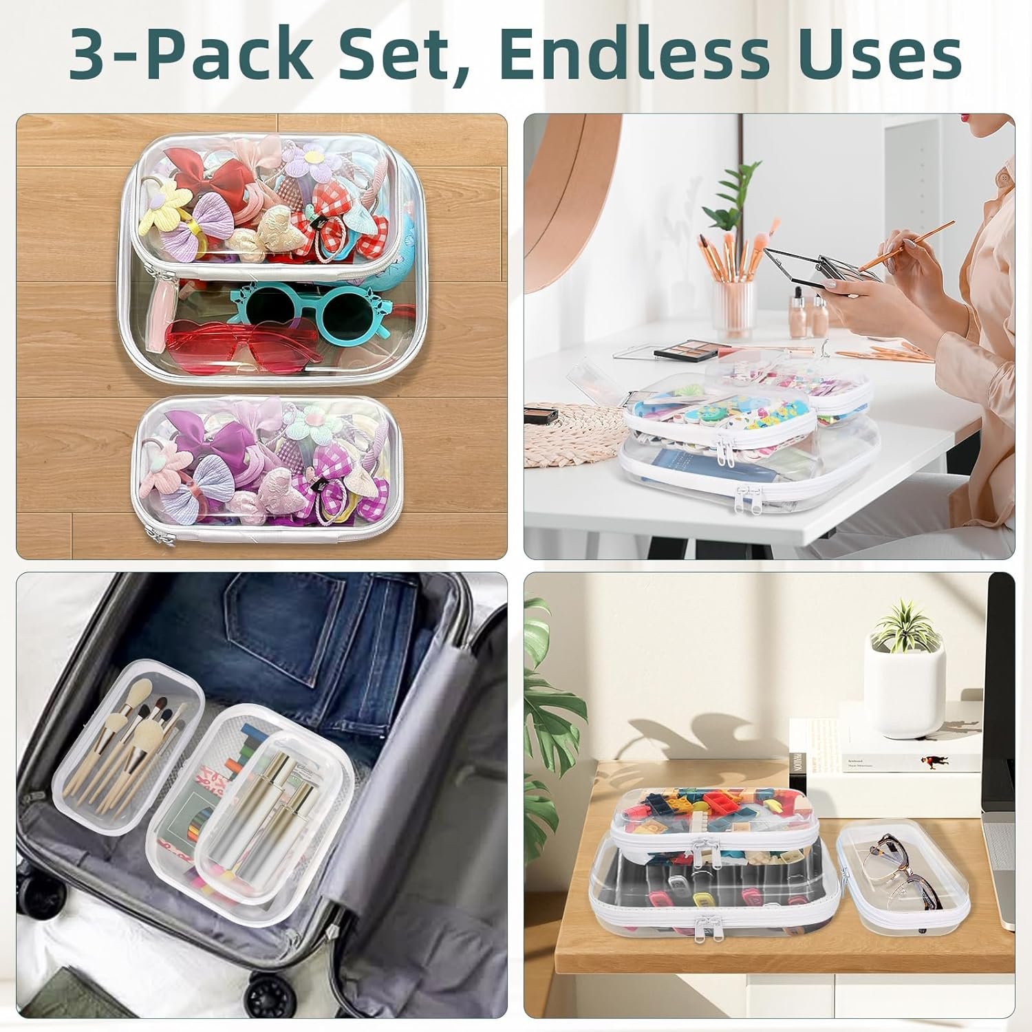 Private Label Clear Hard Shell Zipper Cases 3 Packs Custom Logo Plastic Hard Sided Zip Pouches 2 Small/1 Medium for Storage Diaper Bag Organizer Manufacturer