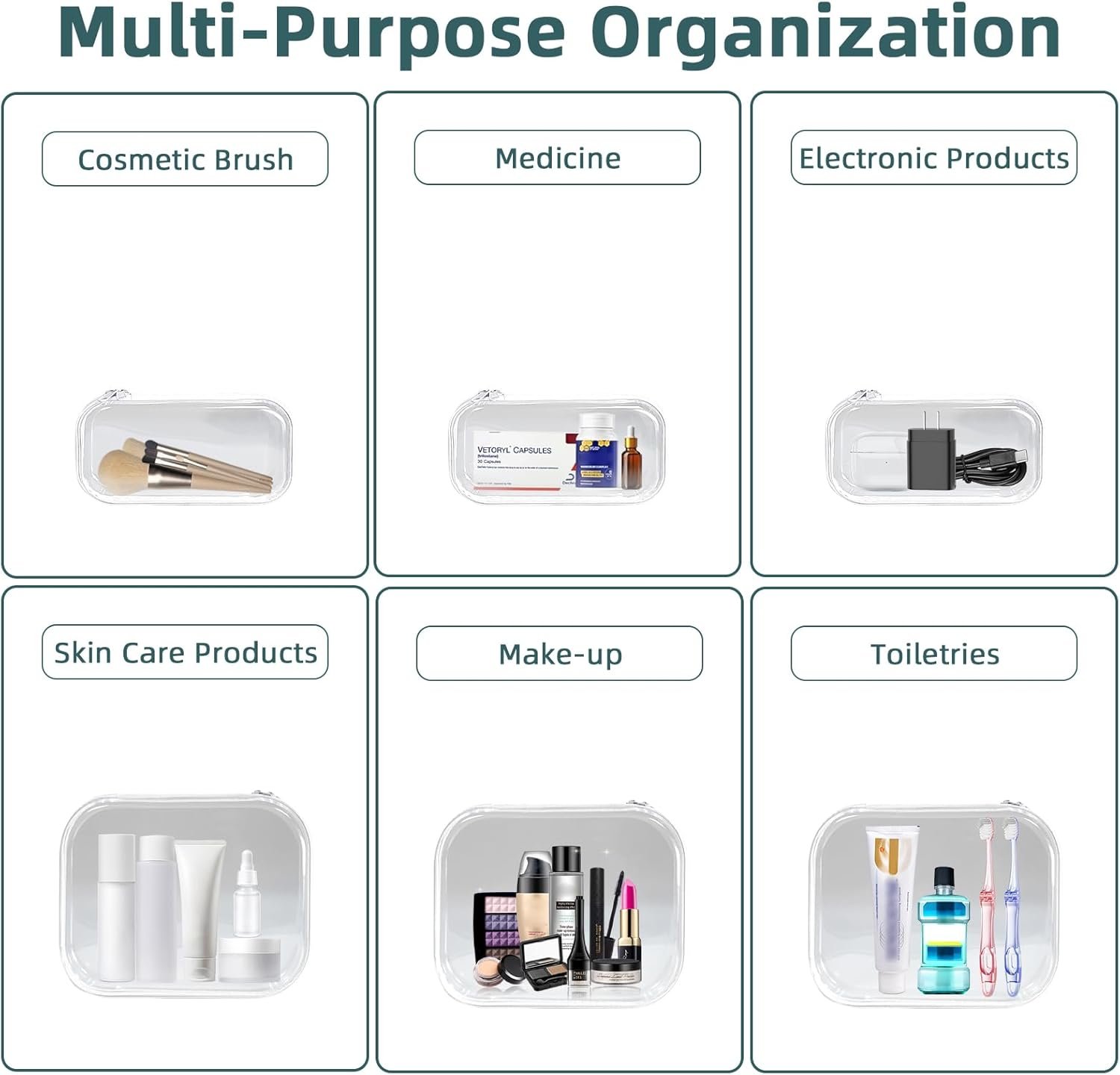 Private Label Clear Hard Shell Zipper Cases 3 Packs Custom Logo Plastic Hard Sided Zip Pouches 2 Small/1 Medium for Storage Diaper Bag Organizer Manufacturer