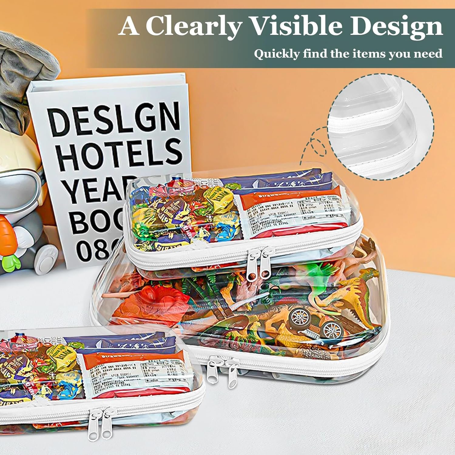 Private Label Clear Hard Shell Zipper Cases 3 Packs Custom Logo Plastic Hard Sided Zip Pouches 2 Small/1 Medium for Storage Diaper Bag Organizer Manufacturer