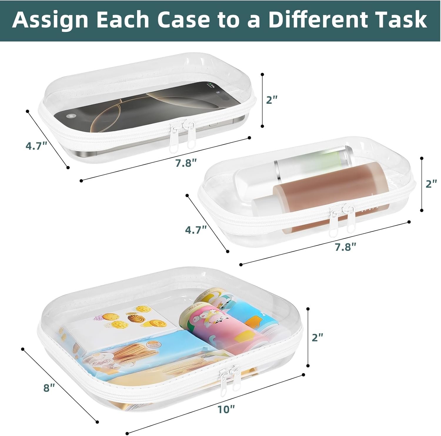 Private Label Clear Hard Shell Zipper Cases 3 Packs Custom Logo Plastic Hard Sided Zip Pouches 2 Small/1 Medium for Storage Diaper Bag Organizer Manufacturer