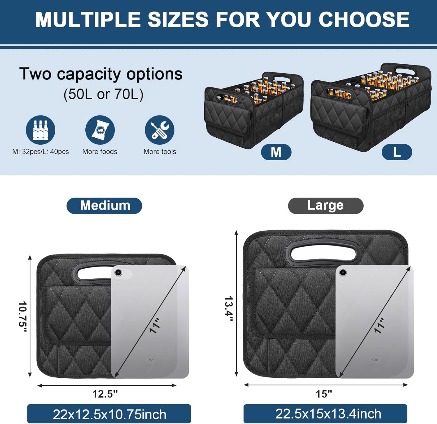 Factory Car Trunk Organizer for SUV with 6 Pockets Custom Logo 50L Waterproof Polyester Storage for Men and Women Black Private Label Factory Car Trunk Organizer for SUV with 6 Pockets Custom Logo 50L Waterproof Polyester Storage for Men and Women Black Private Label