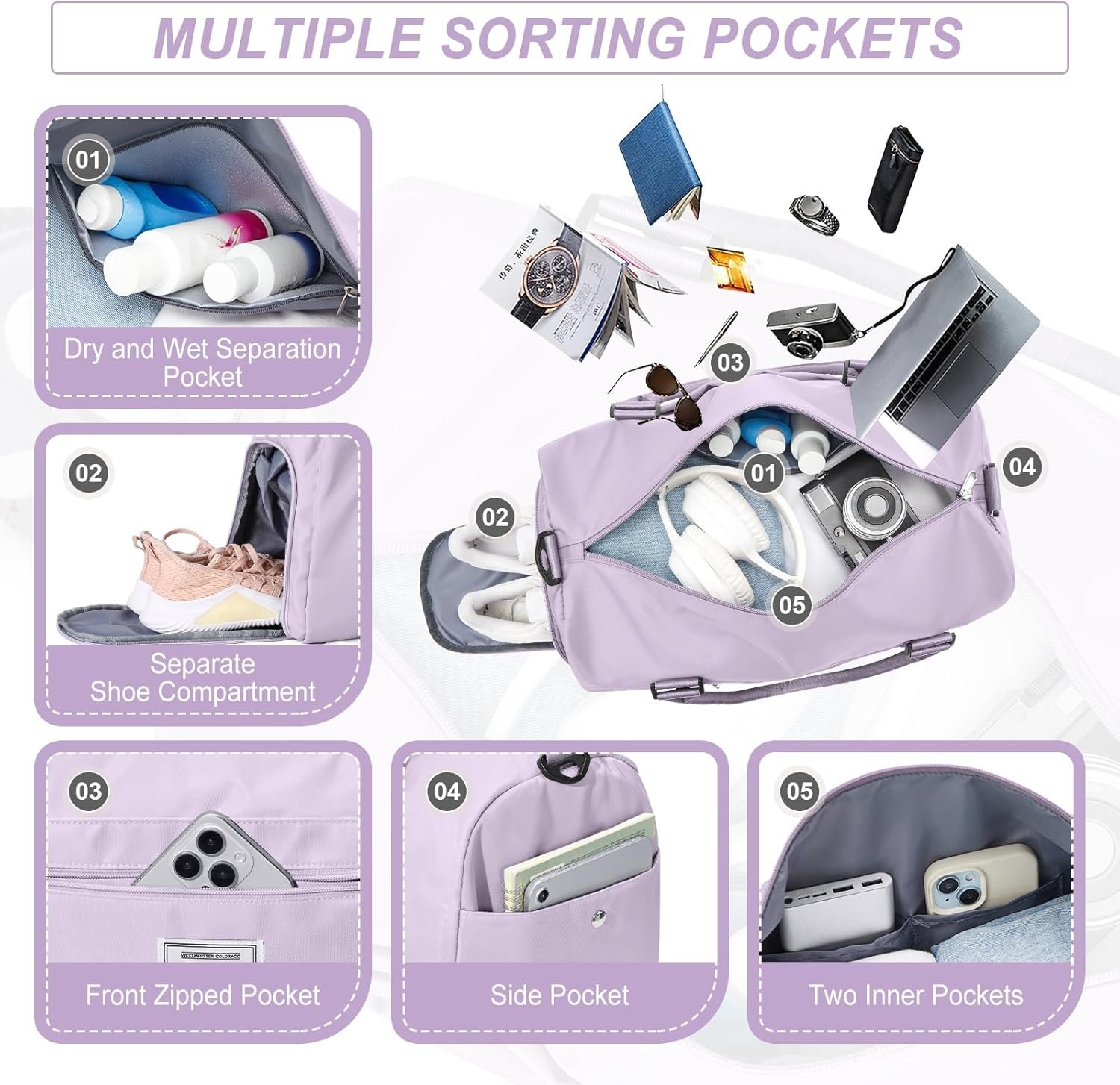 Private Label Weekender Duffel Bags for Women and Men Custom Logo Airplane Carry-On Travel Tote Overnight Luggage with Wet Pocket Shoe Compartment Sports Gym Dance Hospital Labor Delivery Manufacturer