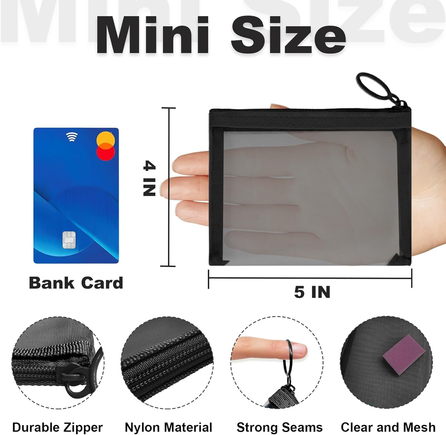 Private Label Mini Mesh Pouches 4 Pack Small Zipper Nylon Bags Custom Logo for Makeup Cosmetics Travel Purse Diaper Bag Organizers See Through Cute Black Manufacturer