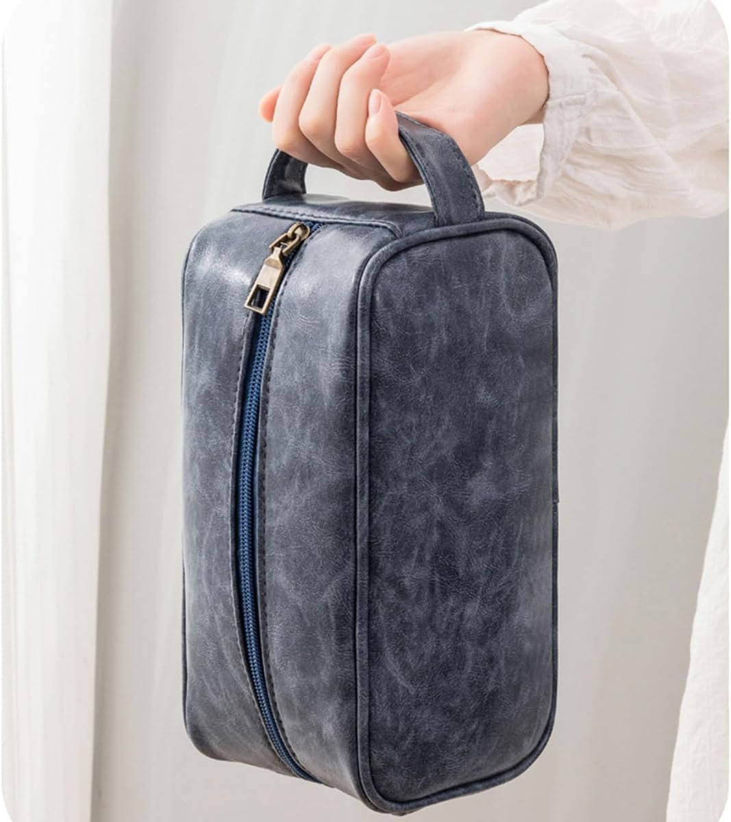 Custom Logo Vintage PU Leather Travel Toiletry Bags for Men, Private Label Bathroom Shaving Dopp Kit Toiletries Organizer, Manufacturer Gifts for Wedding Christmas New Year (Blue)