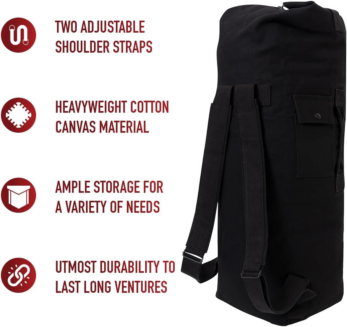 Custom Logo Private Label Black GI Style Double Strap Duffle Bag Manufacturer Custom Logo Private Label Black GI Style Double Strap Duffle Bag Manufacturer