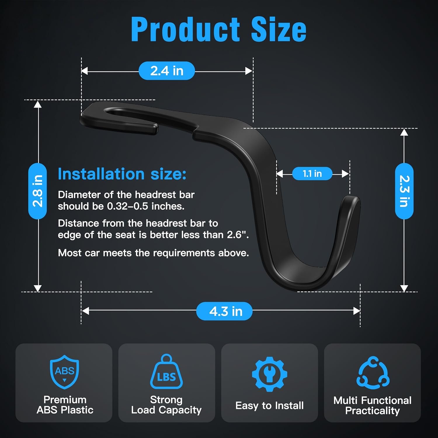 Private Label Car Seat Headrest Hook 4 Pack Custom Logo Hanger Storage Organizer for Handbag Purse Coat Universal Black S Type Manufacturer