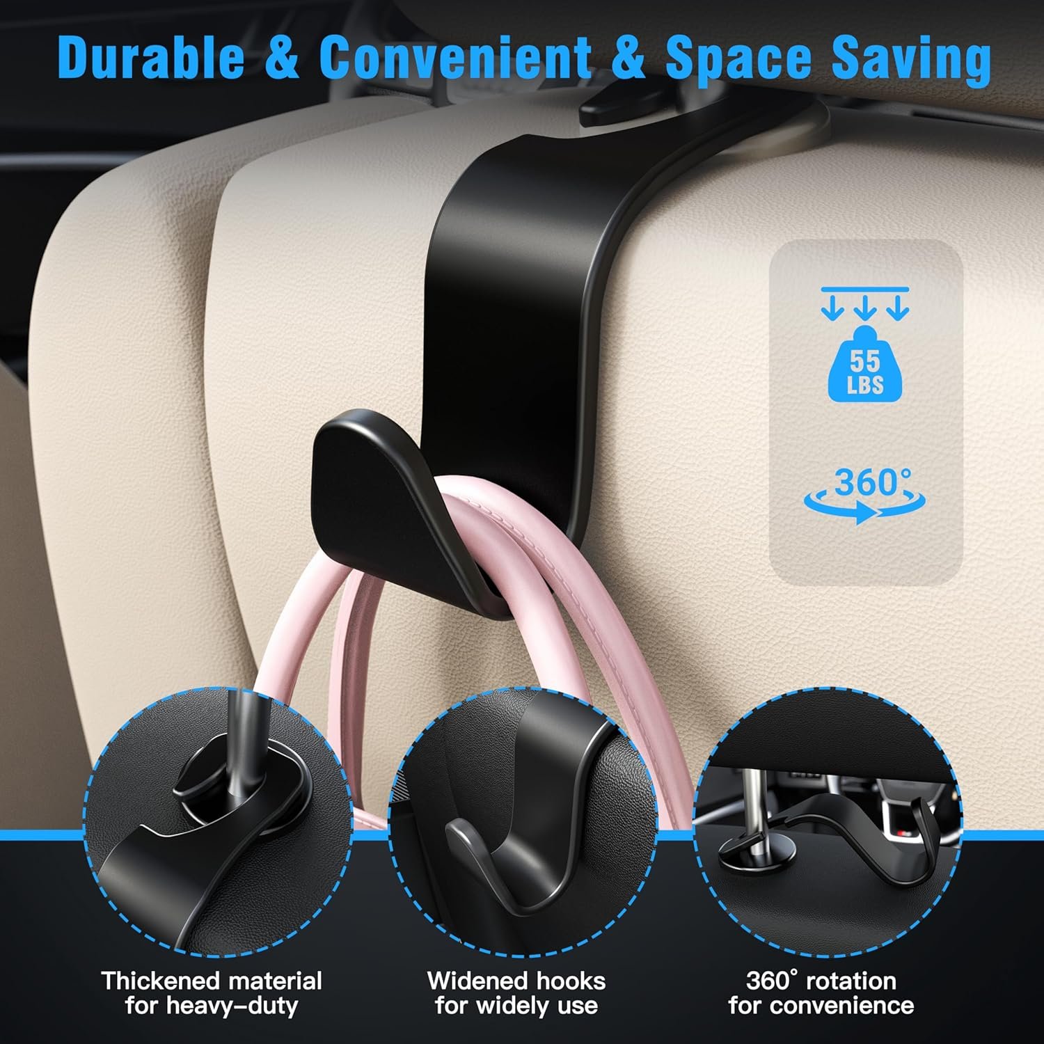 Private Label Car Seat Headrest Hook 4 Pack Custom Logo Hanger Storage Organizer for Handbag Purse Coat Universal Black S Type Manufacturer