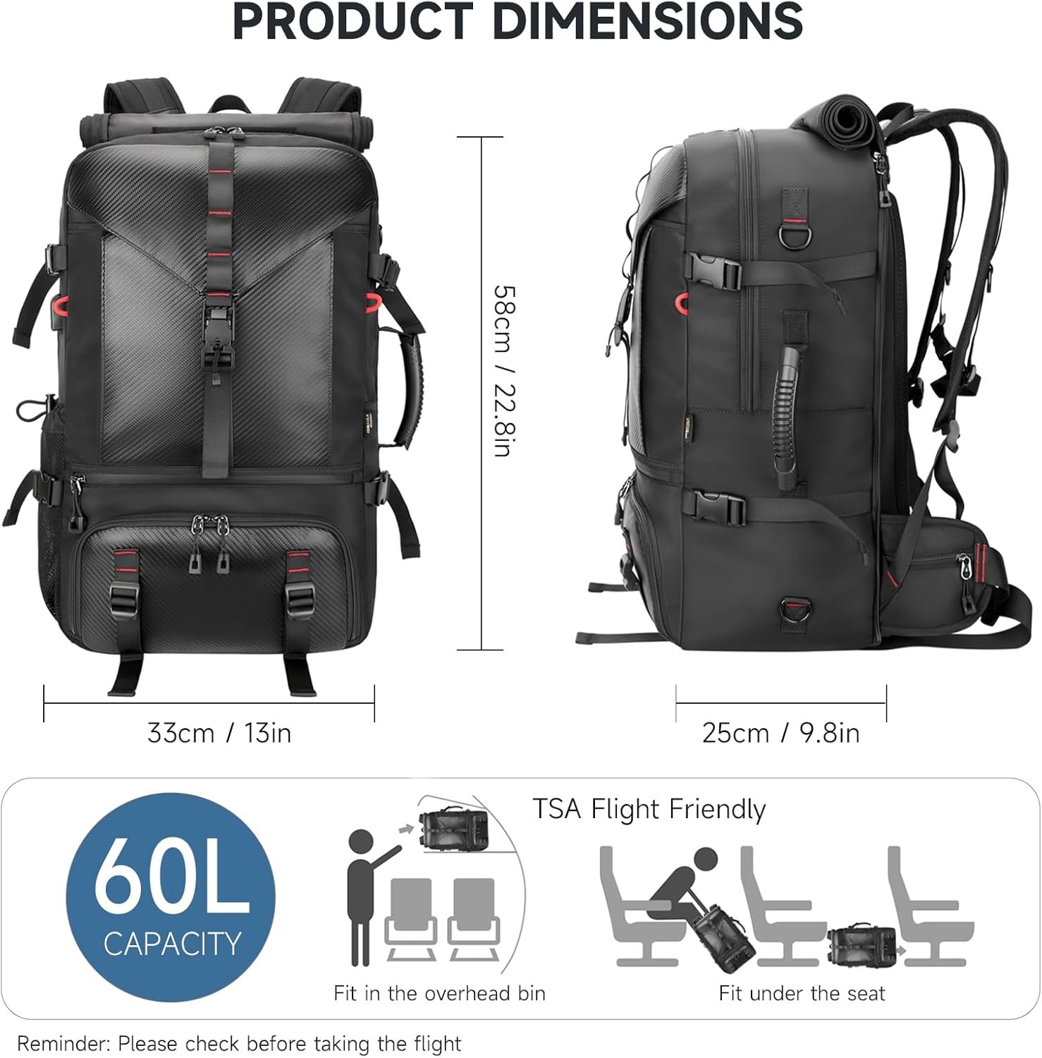 Private Label 60L Large Travel Backpack for Men 17 Inch Laptop Carry On USB Charging Port Shoe Compartment Hidden Stretch Mesh Pocket Custom Logo Convertible Duffel Bag Manufacturer for Hiking Weekender Overnight Trip