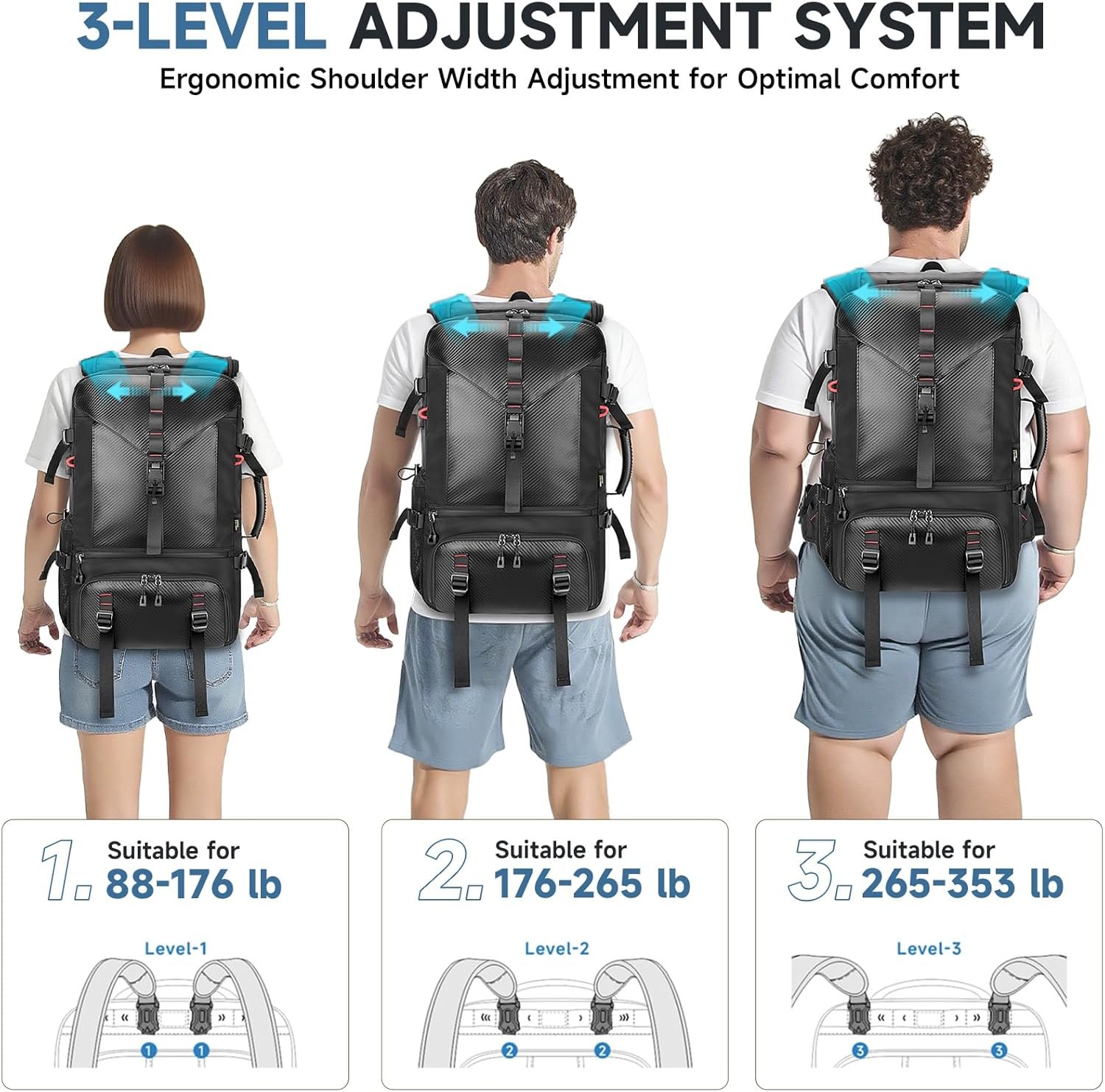 Private Label 60L Large Travel Backpack for Men 17 Inch Laptop Carry On USB Charging Port Shoe Compartment Hidden Stretch Mesh Pocket Custom Logo Convertible Duffel Bag Manufacturer for Hiking Weekender Overnight Trip