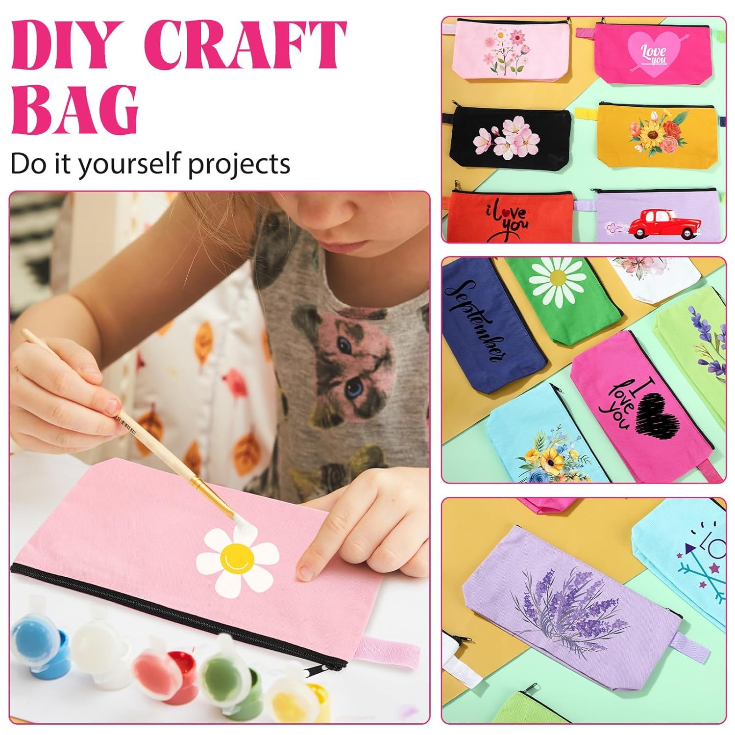 Private Label 30 Pcs Bulk Canvas Makeup Bags for Women Custom Logo Small Travel Zipper Cosmetic Pouches Blank DIY Multipurpose Toiletry Pencil Cases Manufacturer 8.7 x 5 x 1.8 Inch