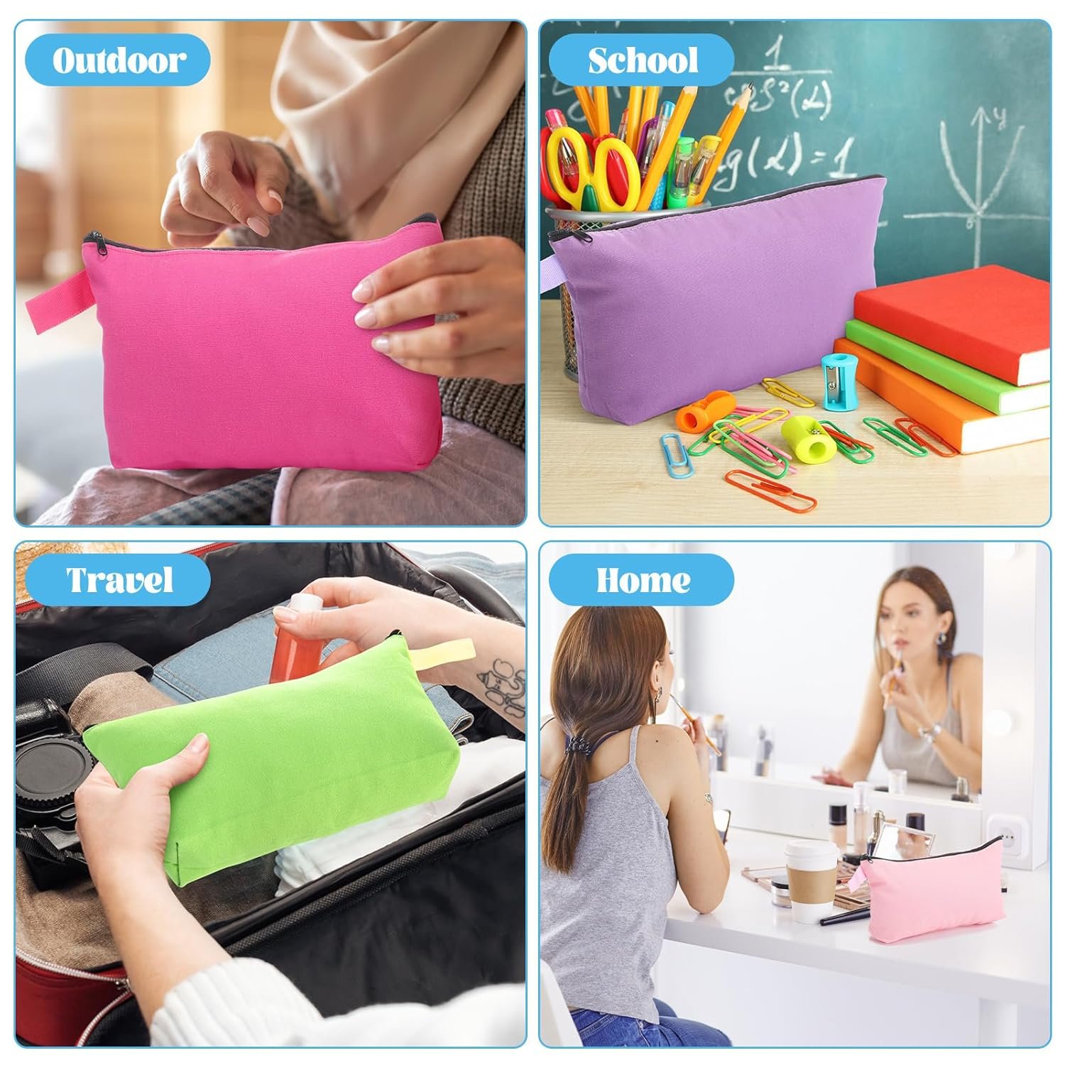 Private Label 30 Pcs Bulk Canvas Makeup Bags for Women Custom Logo Small Travel Zipper Cosmetic Pouches Blank DIY Multipurpose Toiletry Pencil Cases Manufacturer 8.7 x 5 x 1.8 Inch