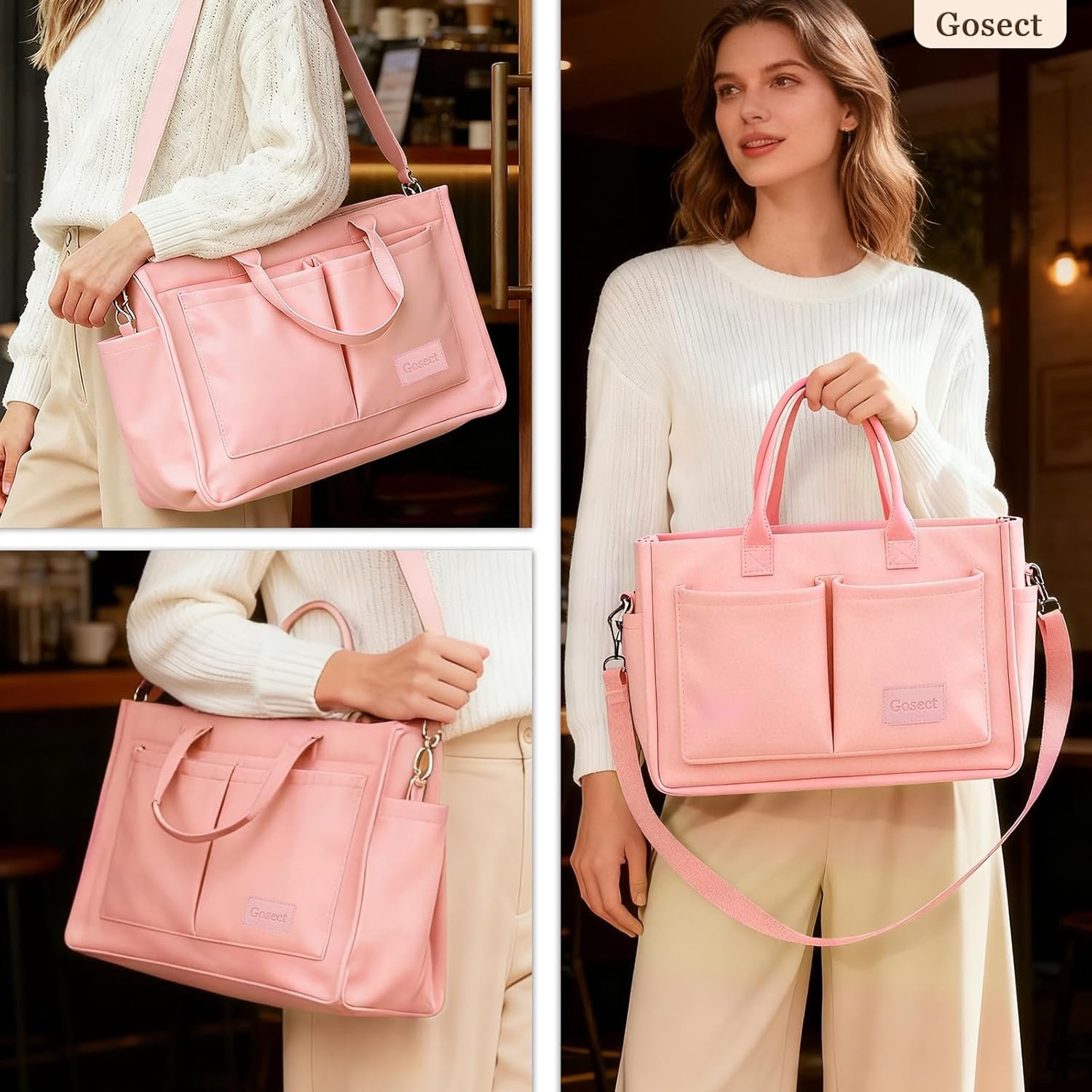 Private Label Canvas Tote Bag for Women with Pockets Laptop Compartment Custom Logo Work Crossbody Shoulder Everyday Satchel Manufacturer