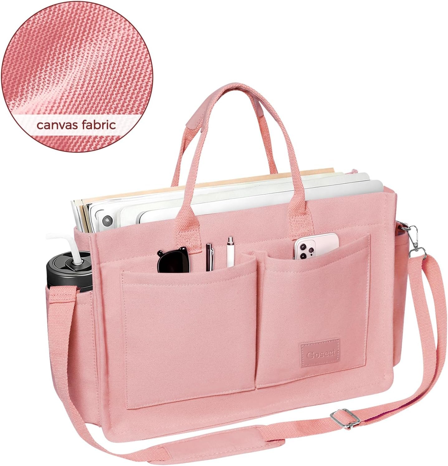 Private Label Canvas Tote Bag for Women with Pockets Laptop Compartment Custom Logo Work Crossbody Shoulder Everyday Satchel Manufacturer