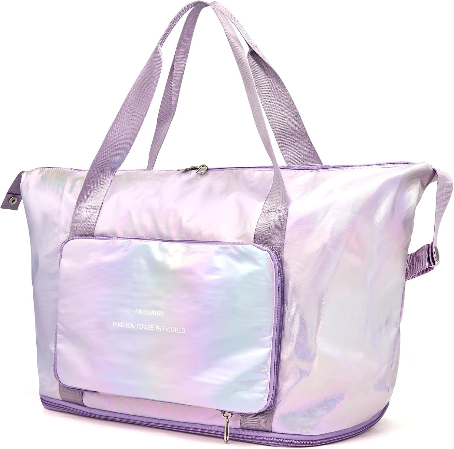 Custom Logo Waterproof Lightweight Foldable Weekender Overnight Gym Duffel Dance Bags for Women Men Girls Kids Private Label Weekend Travel Laser Color Purple Manufacturer