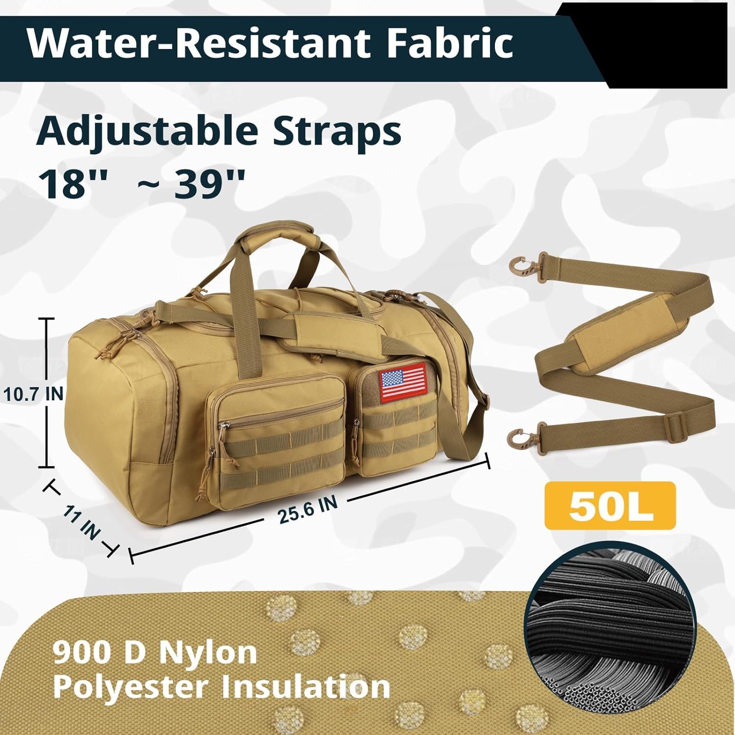 Custom Logo 50L Tactical Gym Duffle Bag with Shoe Compartment - Private Label 3-in-1 Water Resistant Weekender Overnight Sports Bag with Wet Pocket - Factory