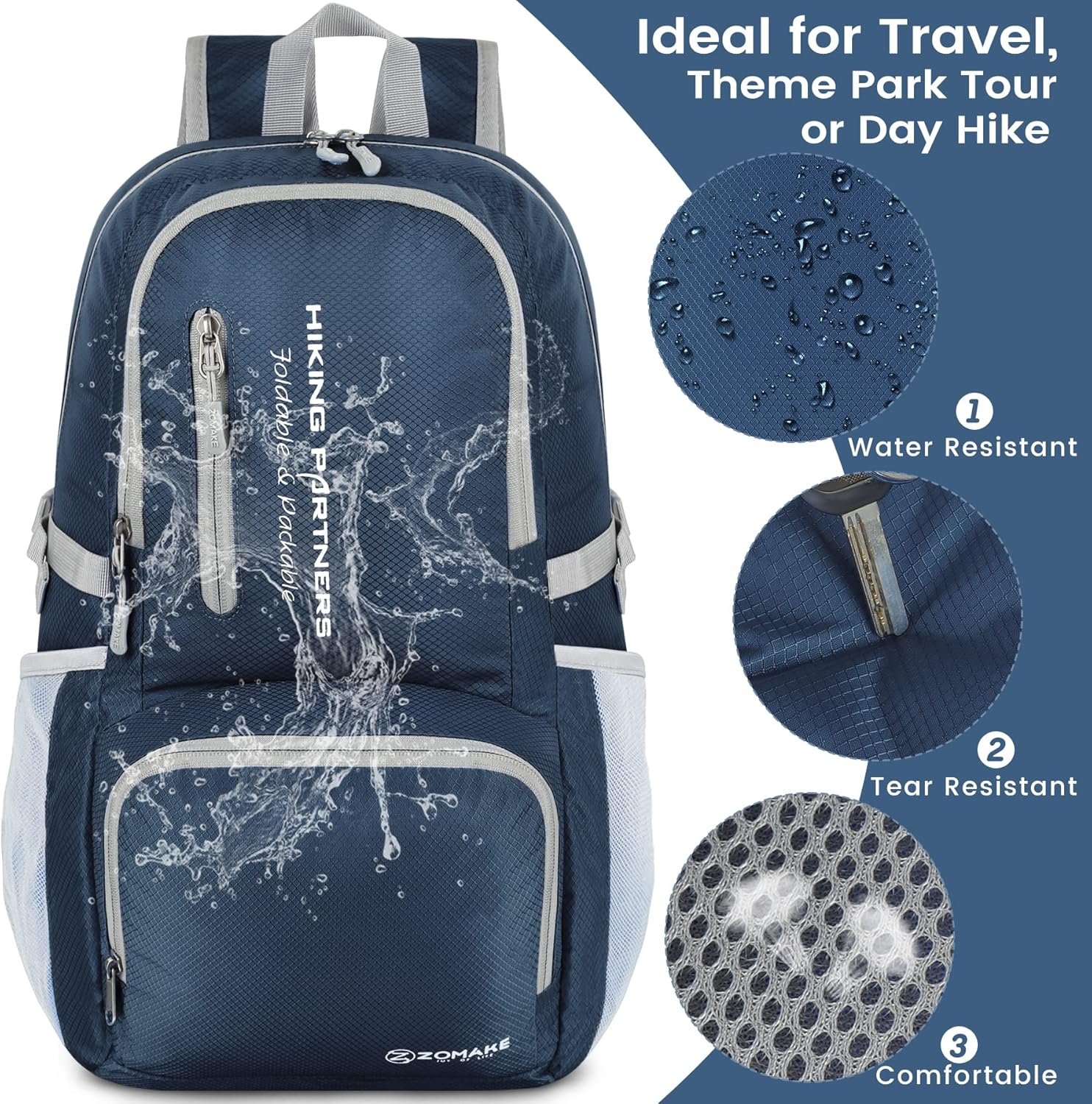 Custom Logo 35L Lightweight Packable Backpack Private Label Water Resistant Foldable Hiking Daypack Manufacturer Navy Blue Custom Logo 35L Lightweight Packable Backpack Private Label Water Resistant Foldable Hiking Daypack Manufacturer Navy Blue