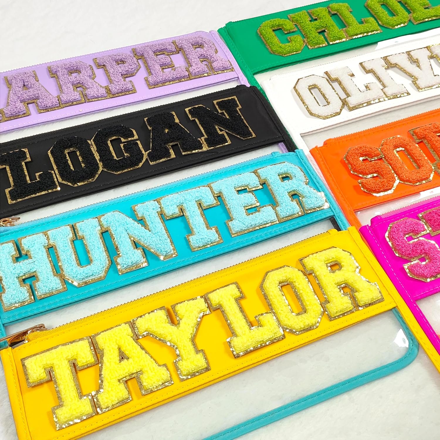 Custom Logo Clear Nylon Zip Pouch Patches Bag Makeup Snacks Cosmetic Travel Toiletry Organizer Private Label SPF Flat Customizable Chenille Manufacturer