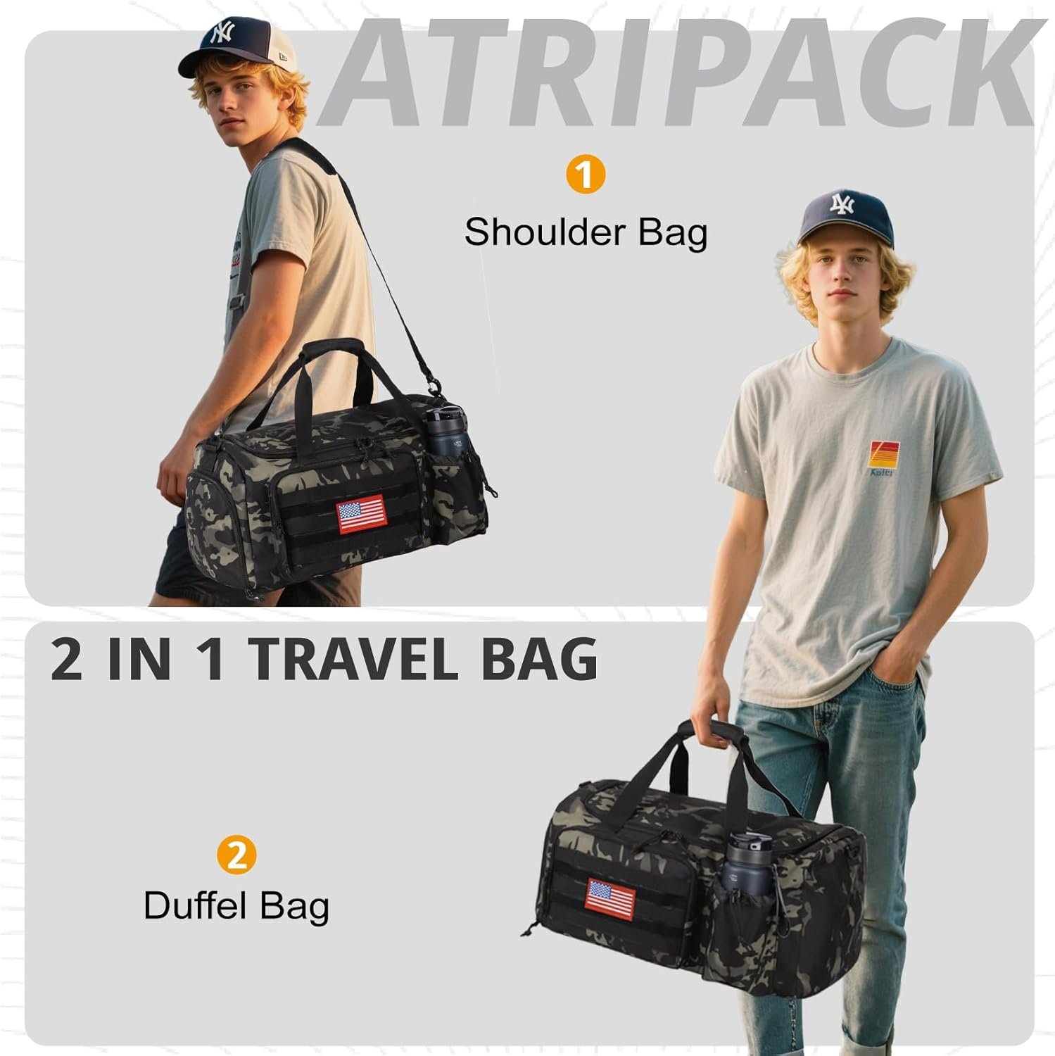 Custom Logo 40L Tactical Gym Duffle Bag for Men with Shoe Compartment and Wet Pocket, Private Label Multi-Functional Sports Weekend Bag for Travel Camping Hiking Manufacturer