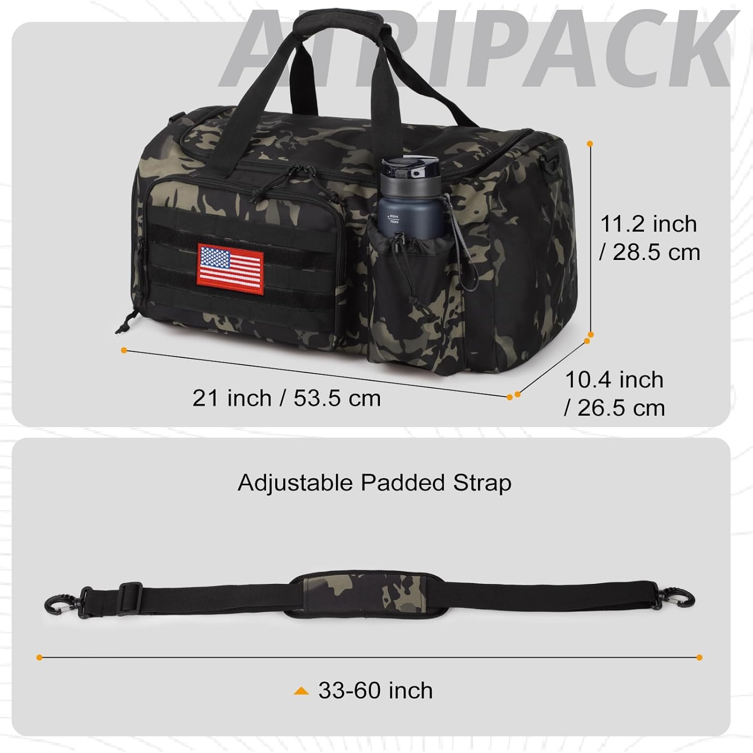 Custom Logo 40L Tactical Gym Duffle Bag for Men with Shoe Compartment and Wet Pocket, Private Label Multi-Functional Sports Weekend Bag for Travel Camping Hiking Manufacturer