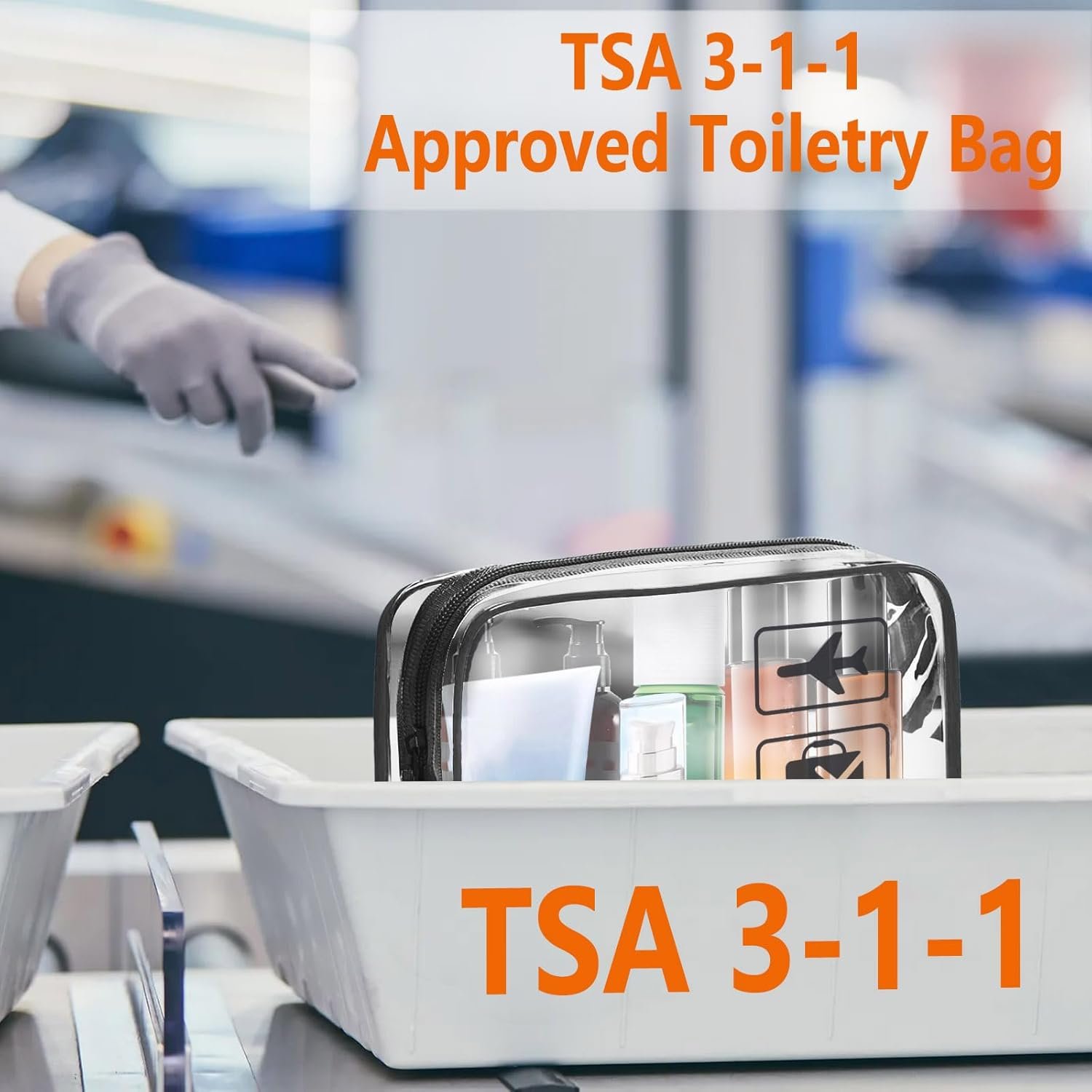 Private Label TSA Approved 3-Pack Quart Size Clear Toiletry Bags with Custom Logo - Carry-On Airline Compliant Makeup Travel Bags from Factory Black