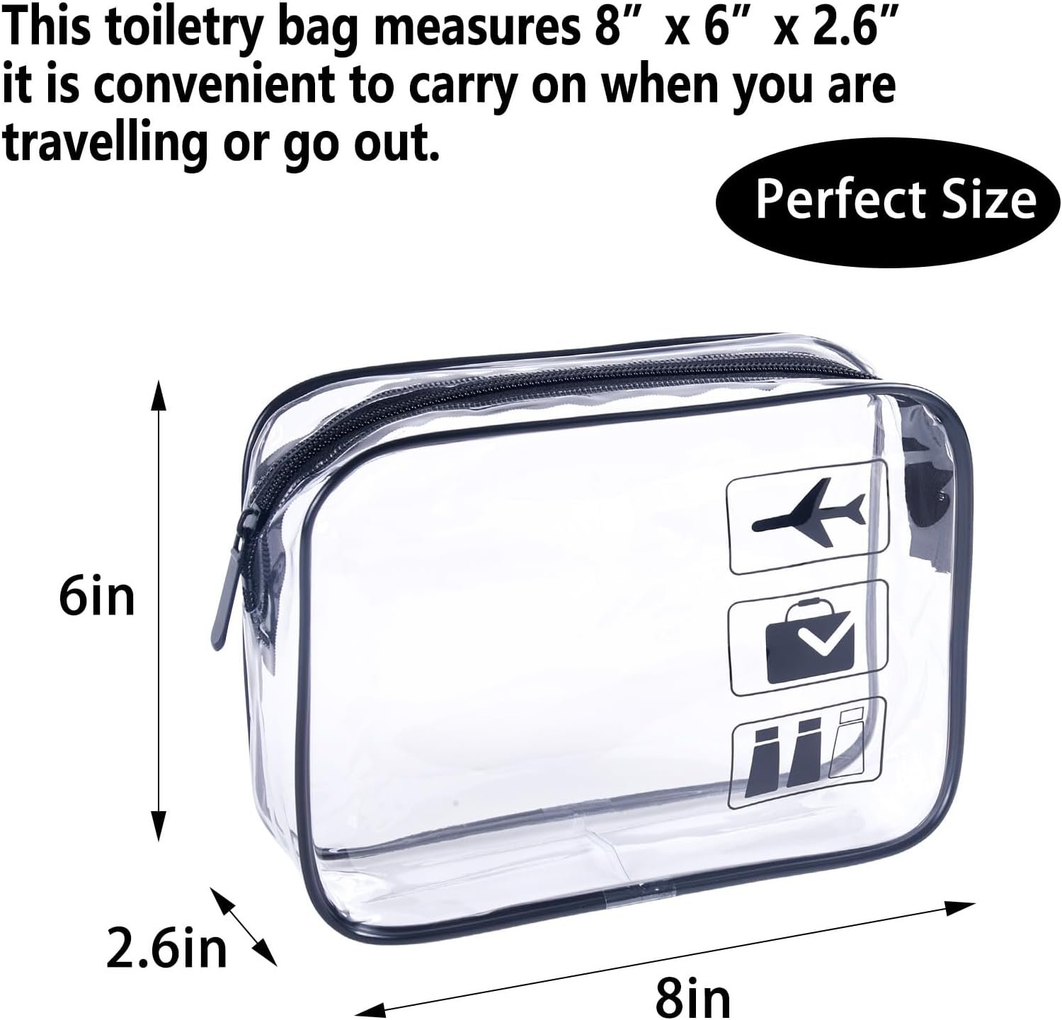 Private Label TSA Approved 3-Pack Quart Size Clear Toiletry Bags with Custom Logo - Carry-On Airline Compliant Makeup Travel Bags from Factory Black