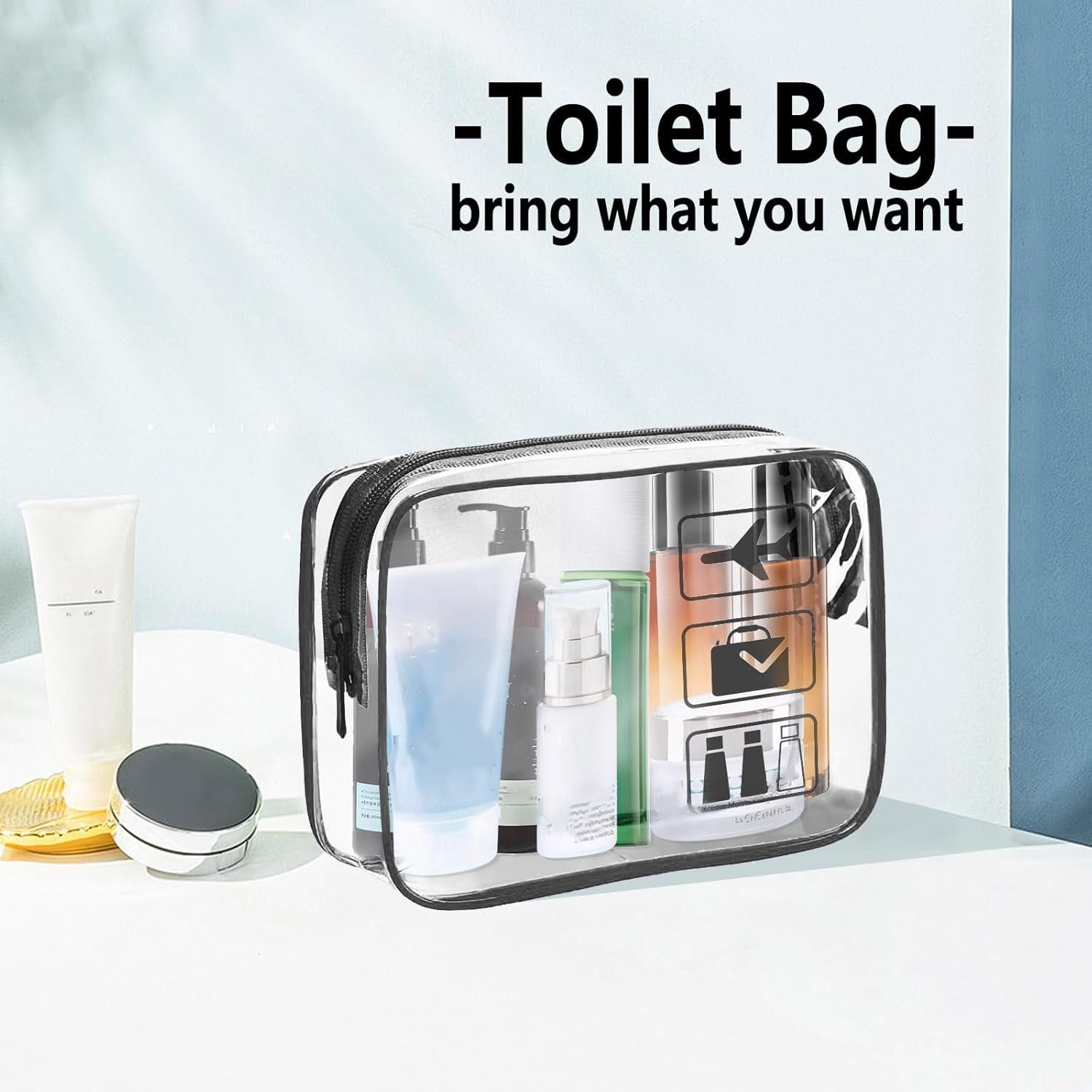 Private Label TSA Approved 3-Pack Quart Size Clear Toiletry Bags with Custom Logo - Carry-On Airline Compliant Makeup Travel Bags from Factory Black